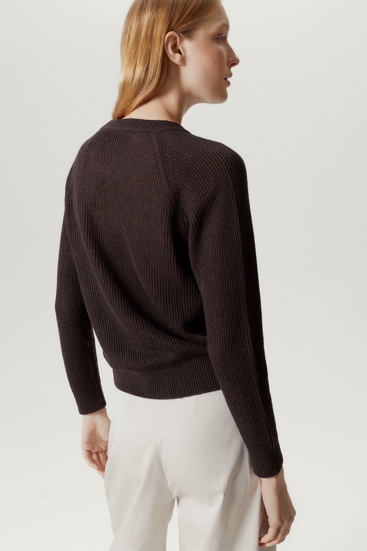 the linen cotton ribbed sweater brown