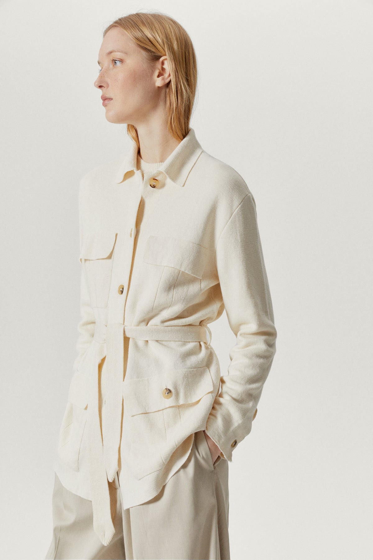 the linen cotton sahariana jacket milk white