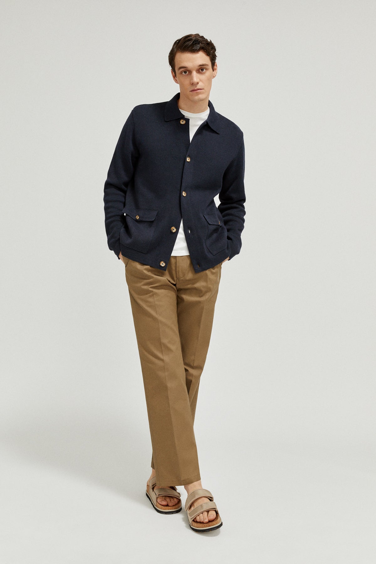 the linen cotton jacket blue navy