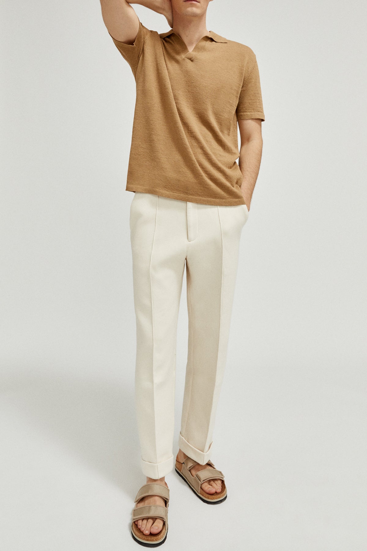 the linen cotton short sleeve polo imperfect version 4 camel