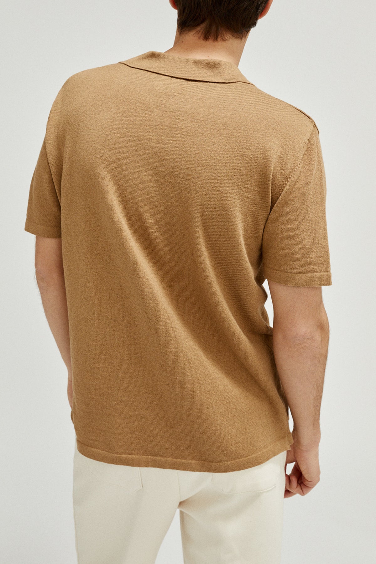 the linen cotton short sleeve polo imperfect version 4 camel