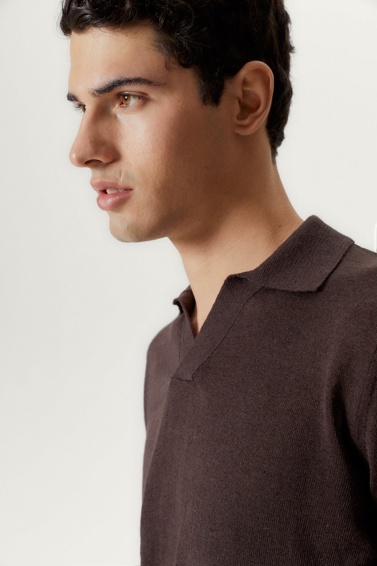 the long sleeve linen cotton polo brown