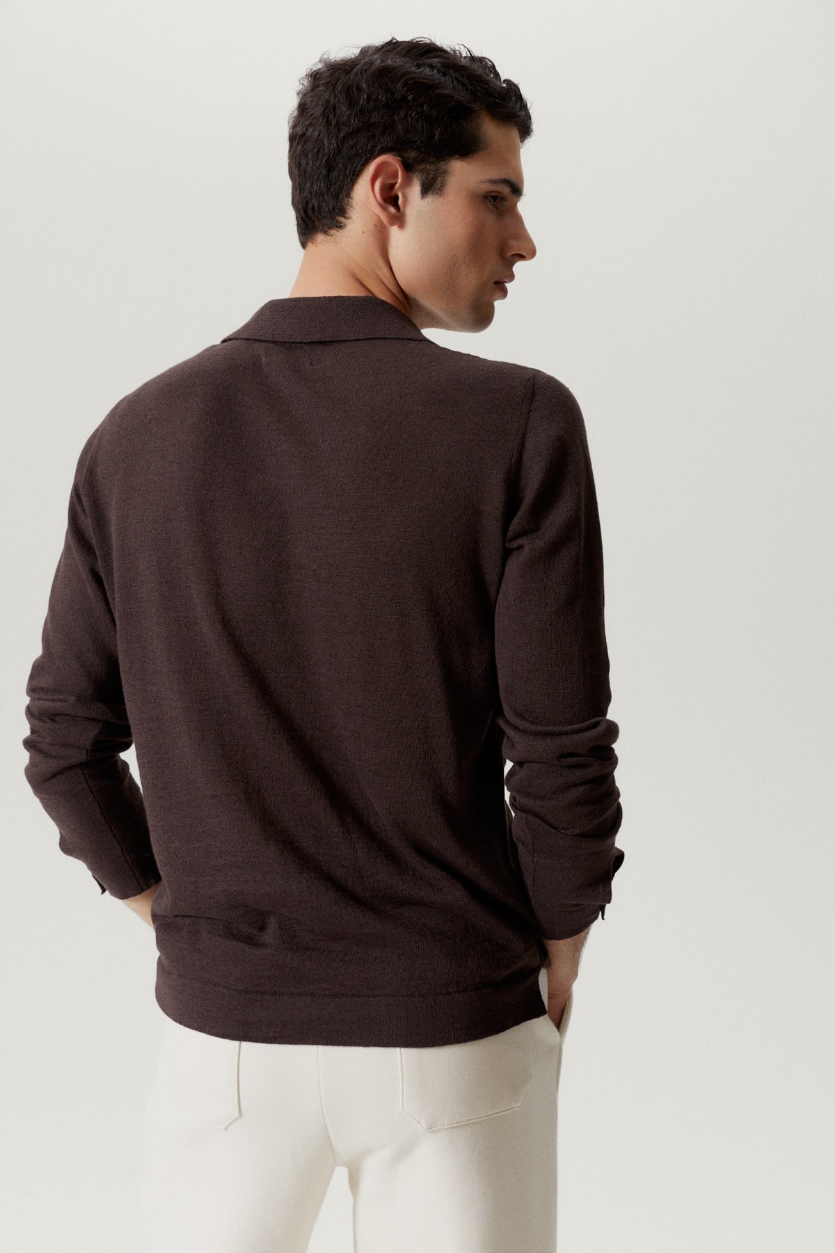 the long sleeve linen cotton polo brown