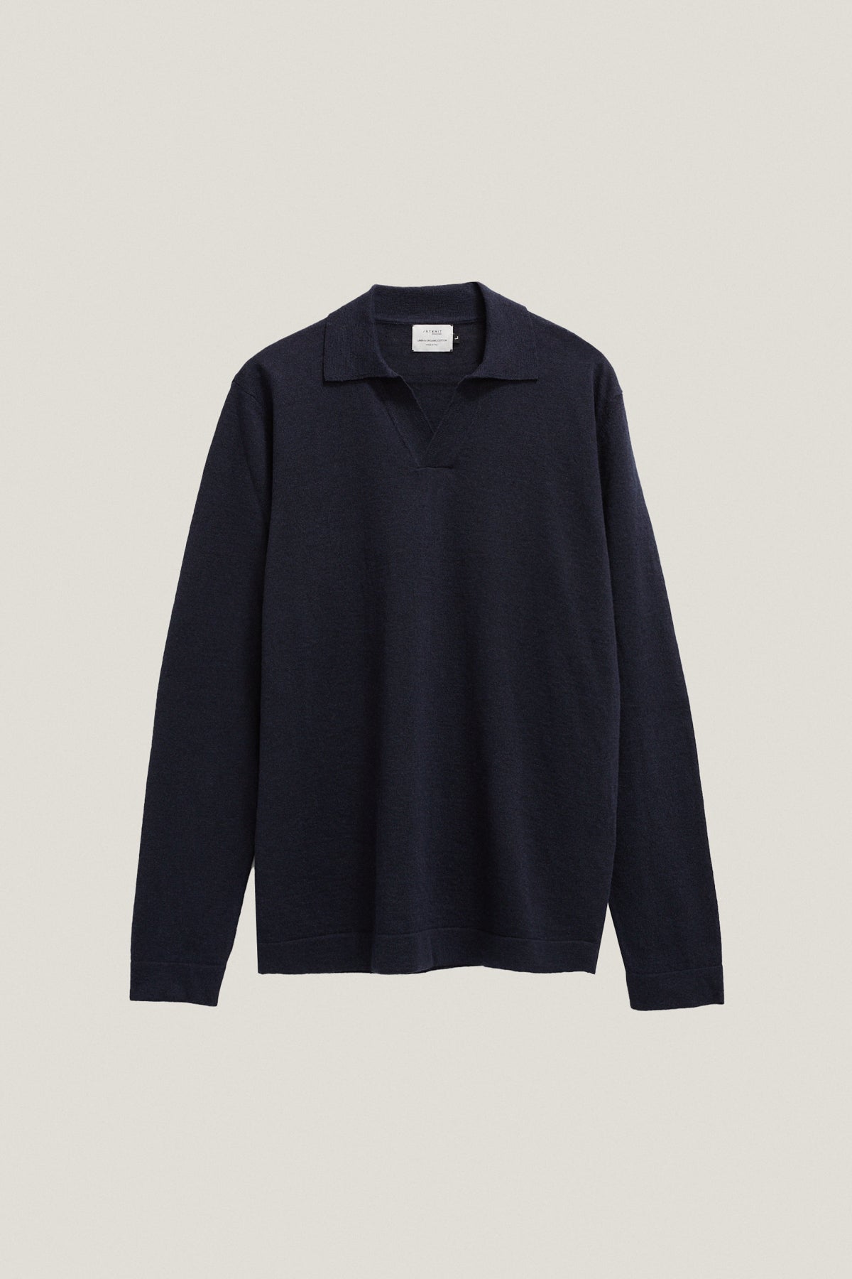 the long sleeve linen cotton polo blue navy