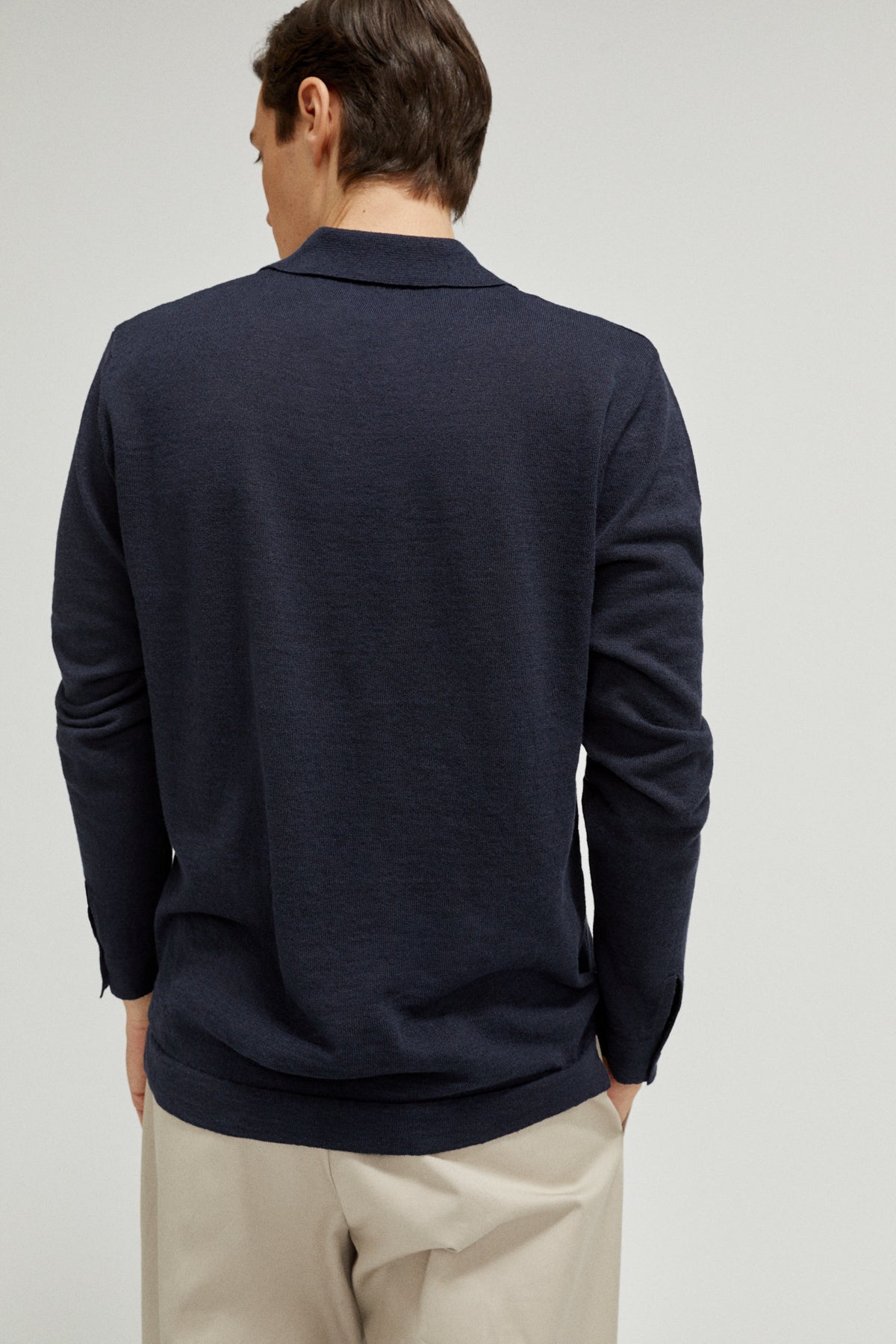 the linen cotton long sleeve polo imperfect version 1blue navy