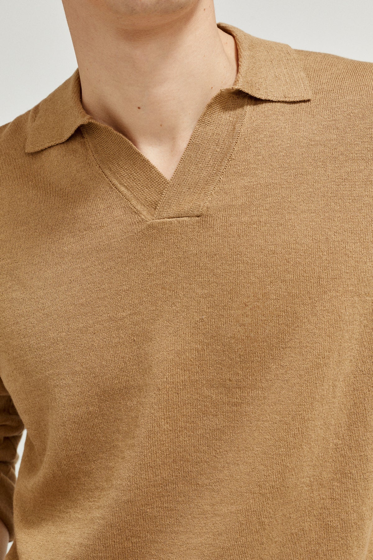 the linen cotton long sleeve polo imperfect version 1camel