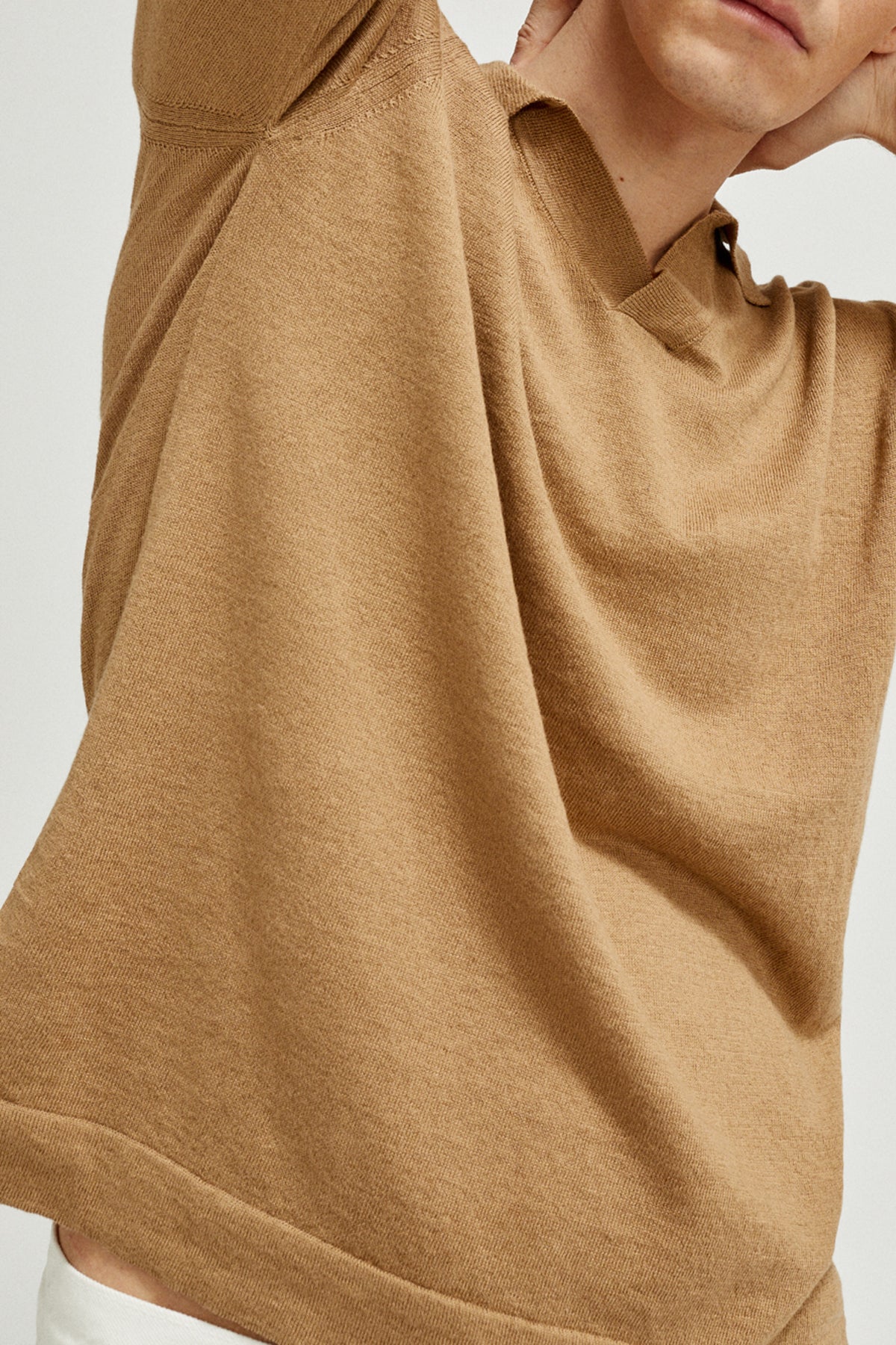 the linen cotton long sleeve polo imperfect version 1camel