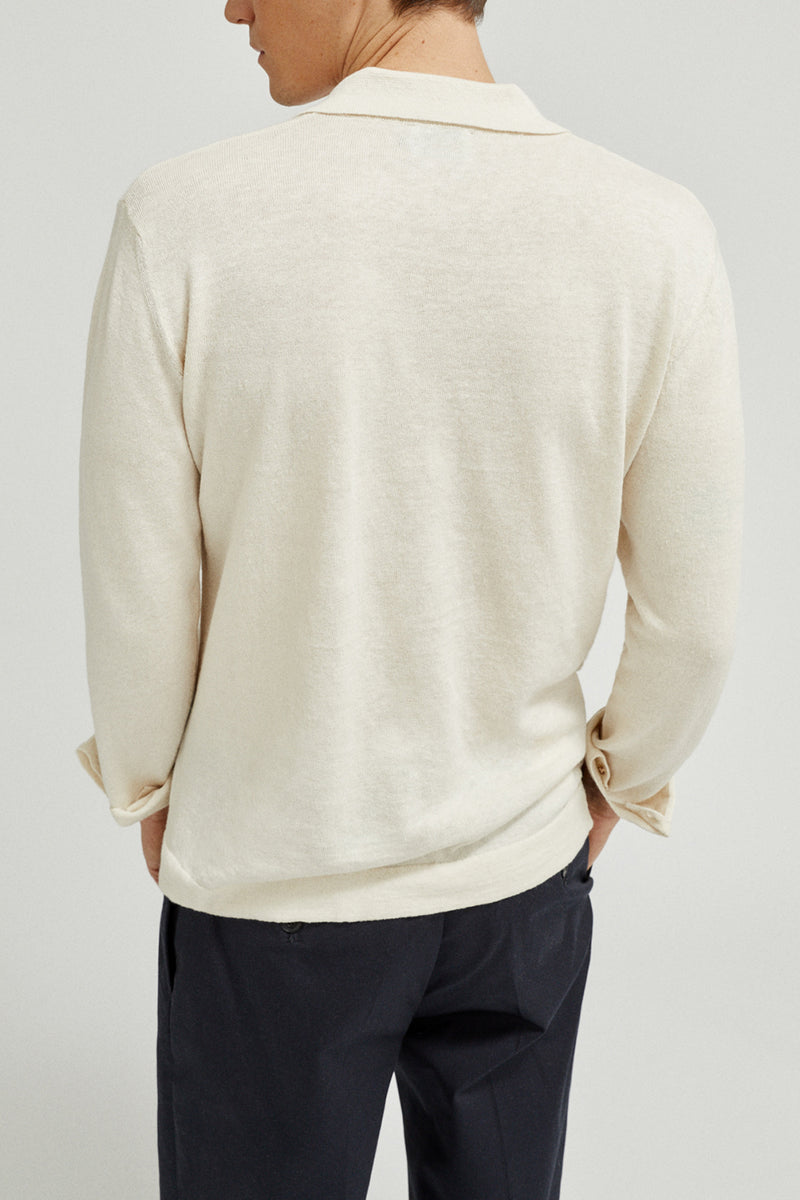 Milk White | The Linen Cotton Long-Sleeve Polo – Imperfect Version