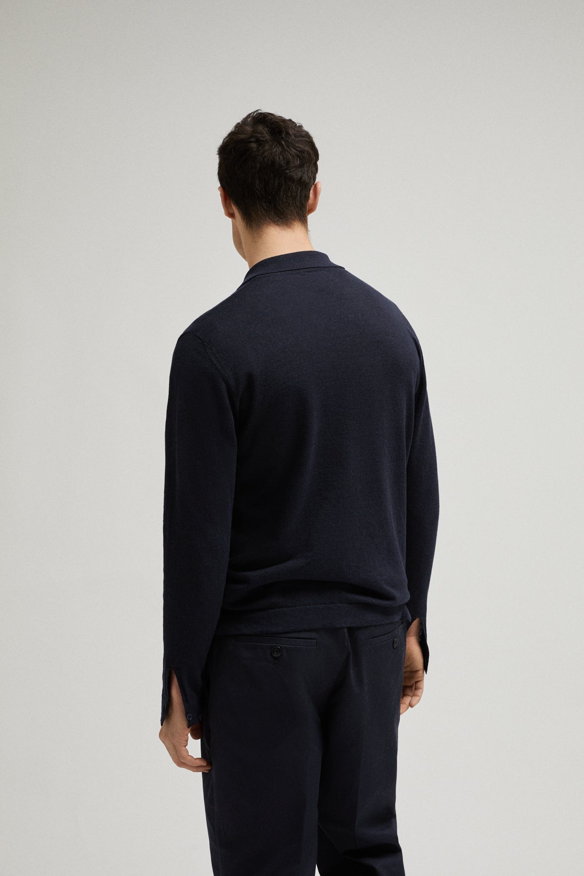 the long sleeve linen cotton polo blue navy