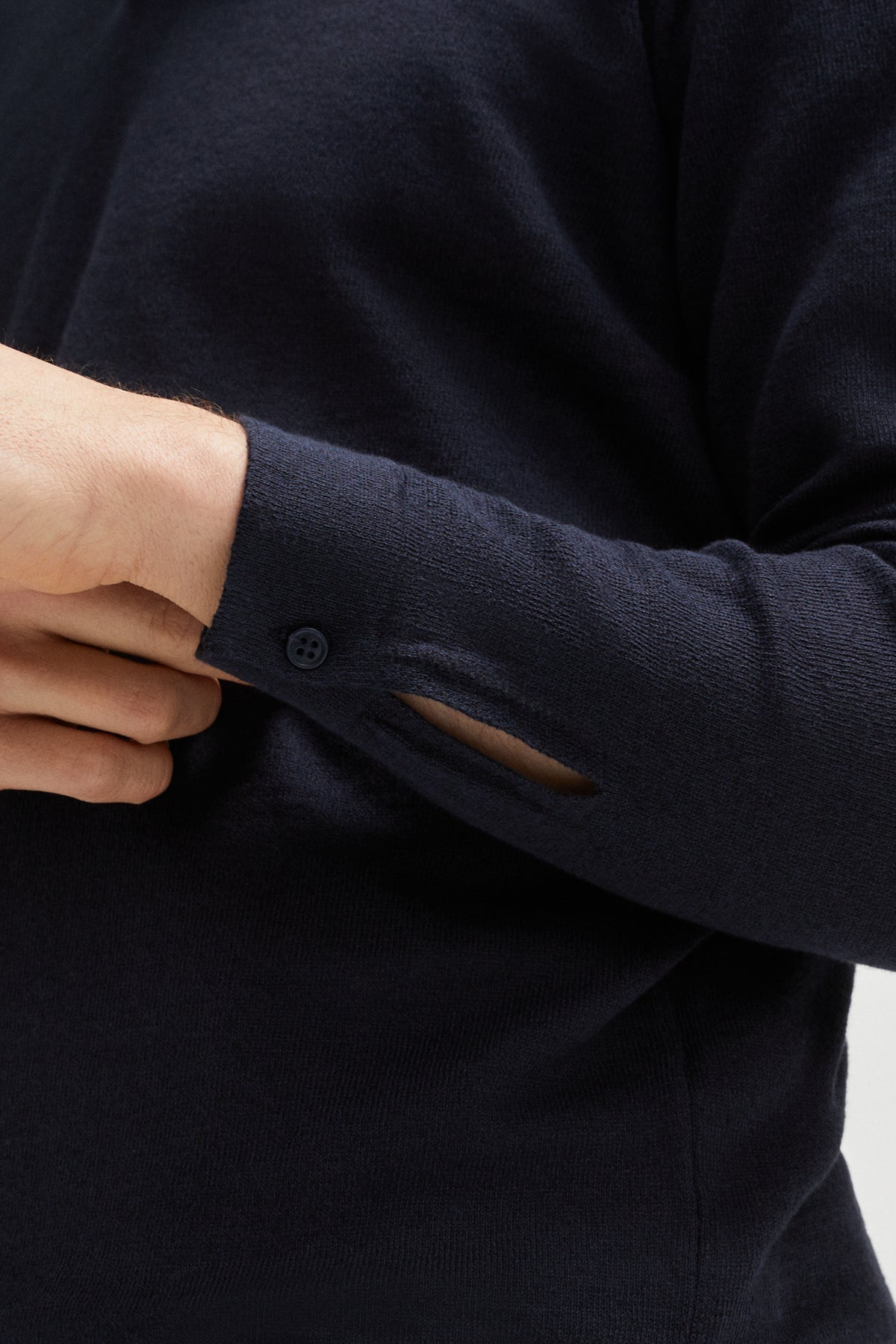 the long sleeve linen cotton polo blue navy