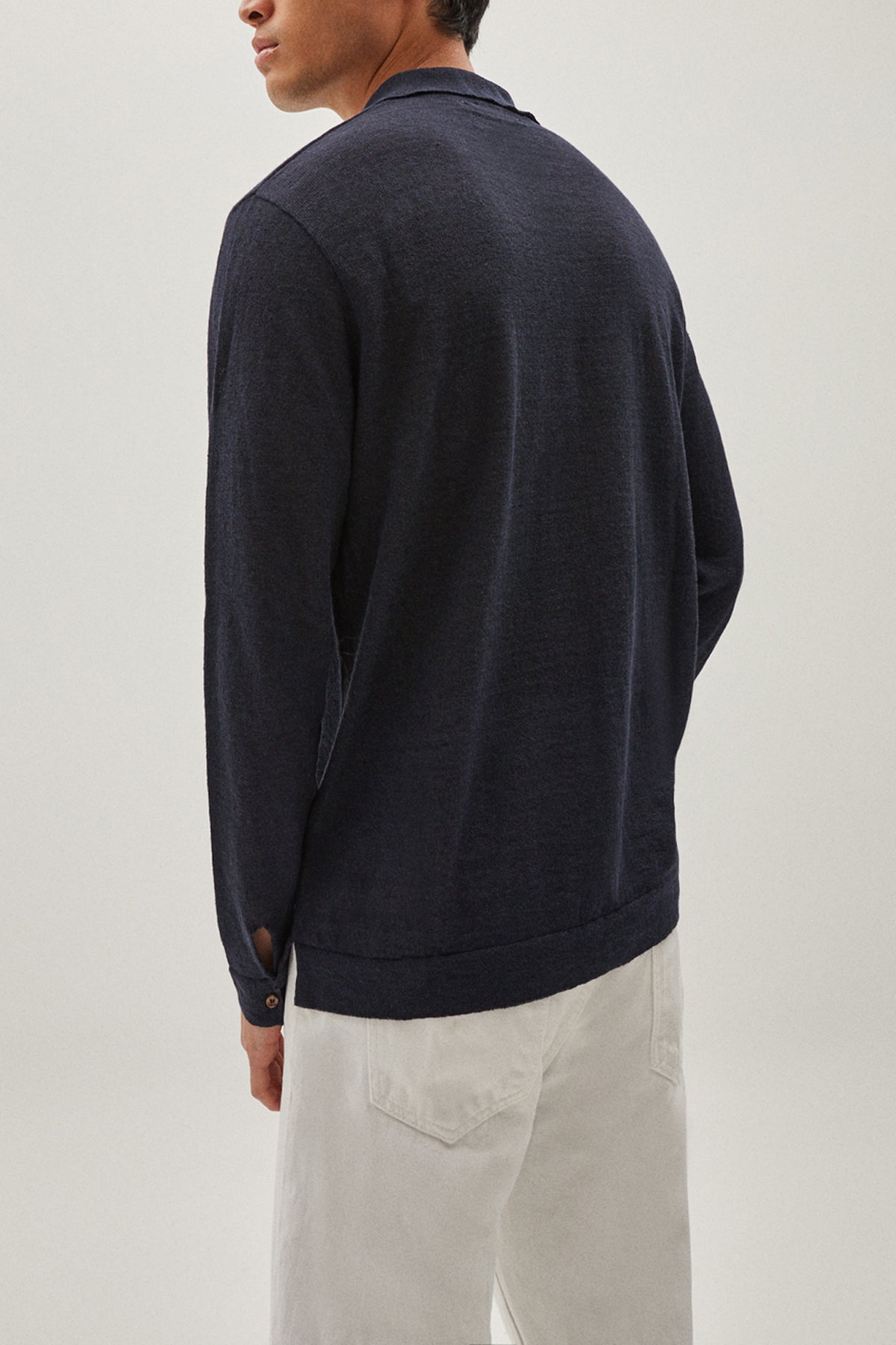 the linen cotton long sleeve polo imperfect version 1blue navy