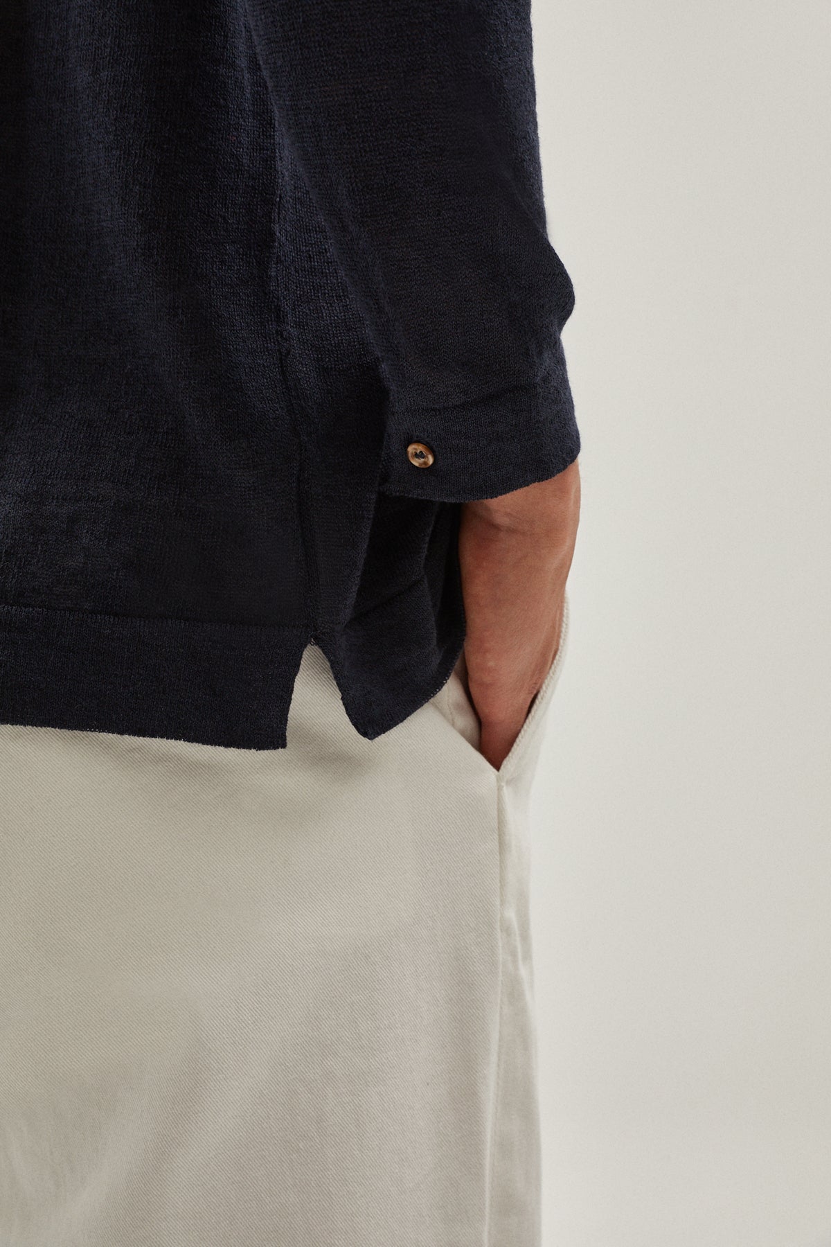 the linen cotton long sleeve polo imperfect version 1blue navy