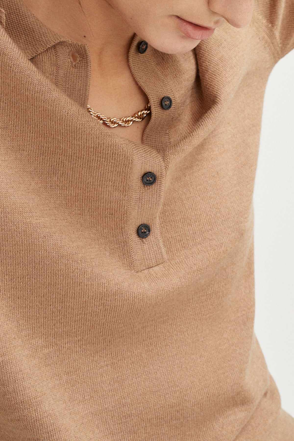 Camel | Merino Wool Knit Polo – Imperfect Version