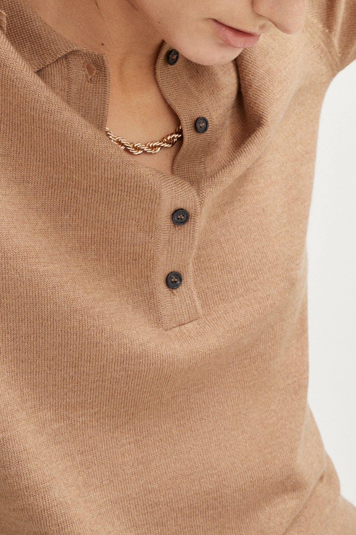 merino wool knit polo imperfect version camel