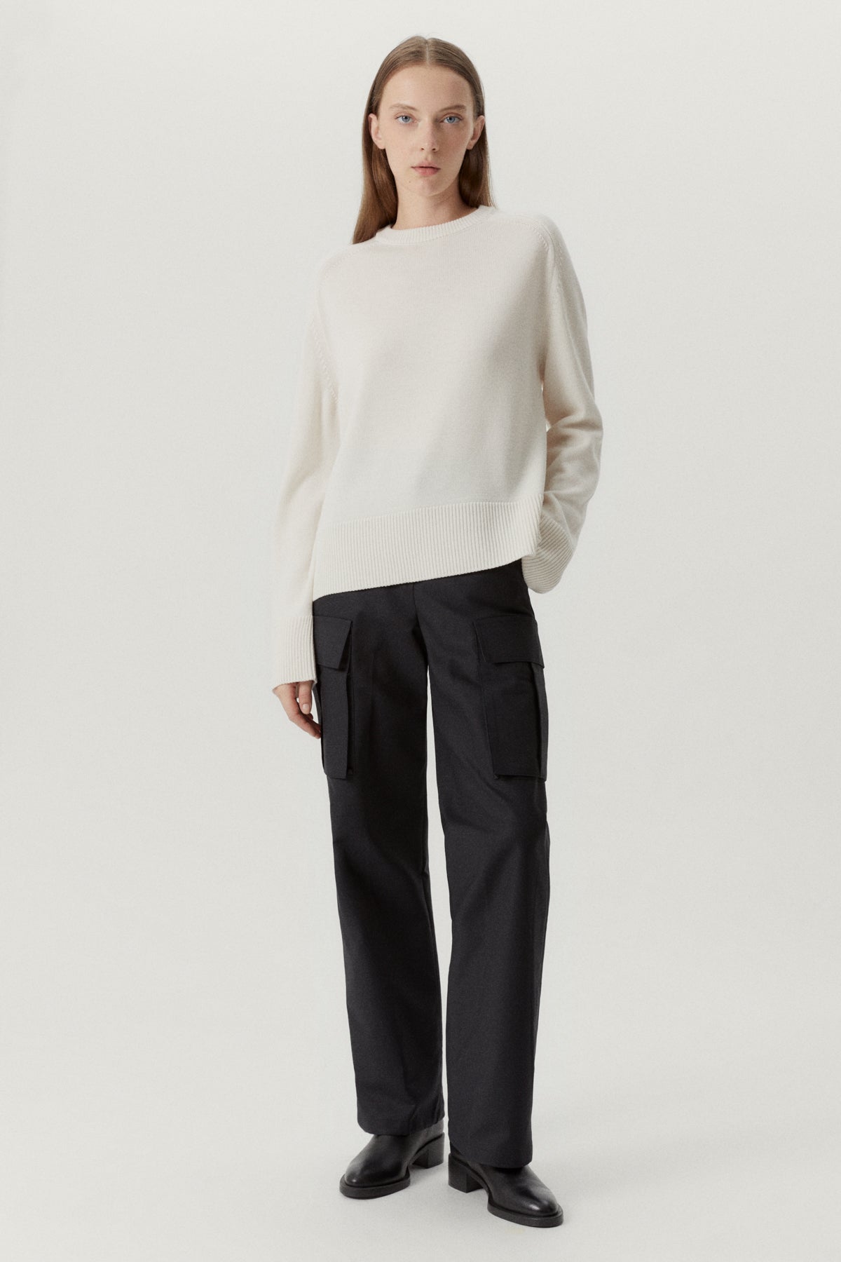 the merino wool boxy sweater snow white