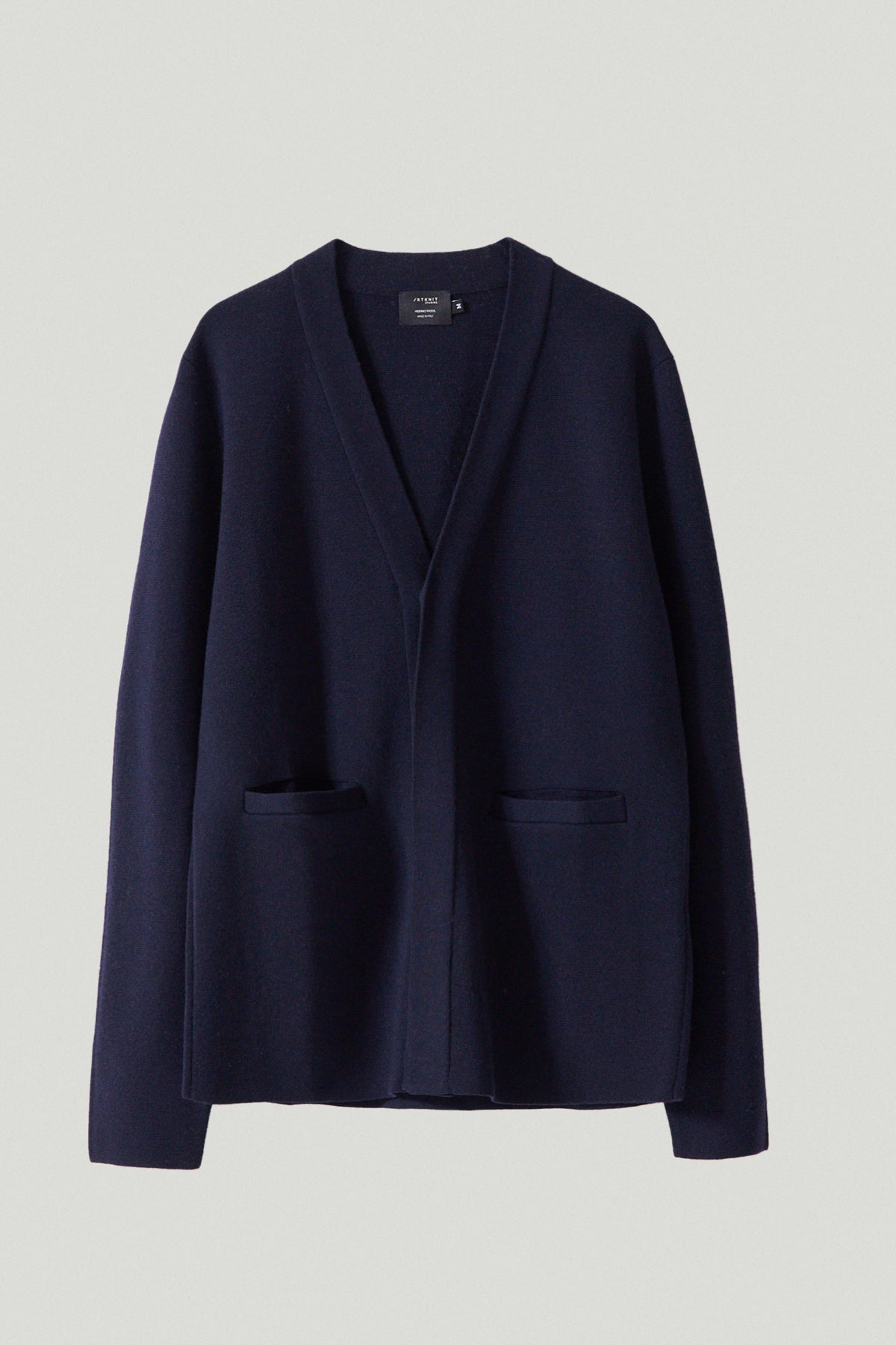 the merino wool shawl cardigan oxford blue