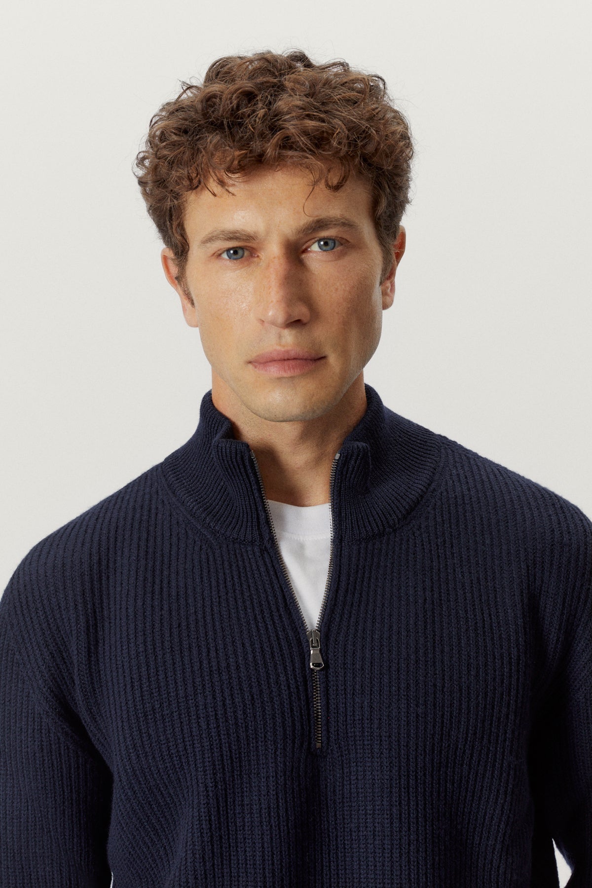 the merino wool half zip jumper oxford blue
