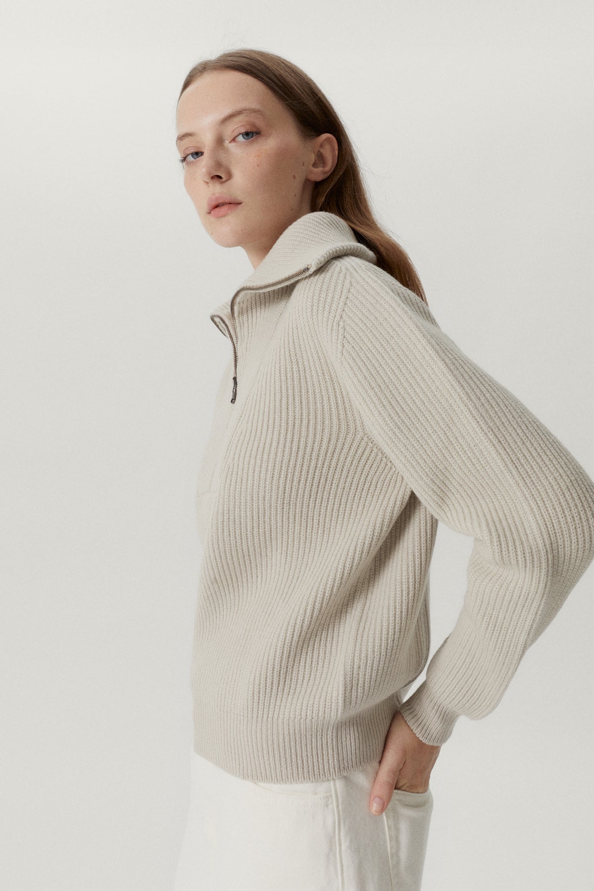 The Merino Wool Half-zip Sweater - pearl