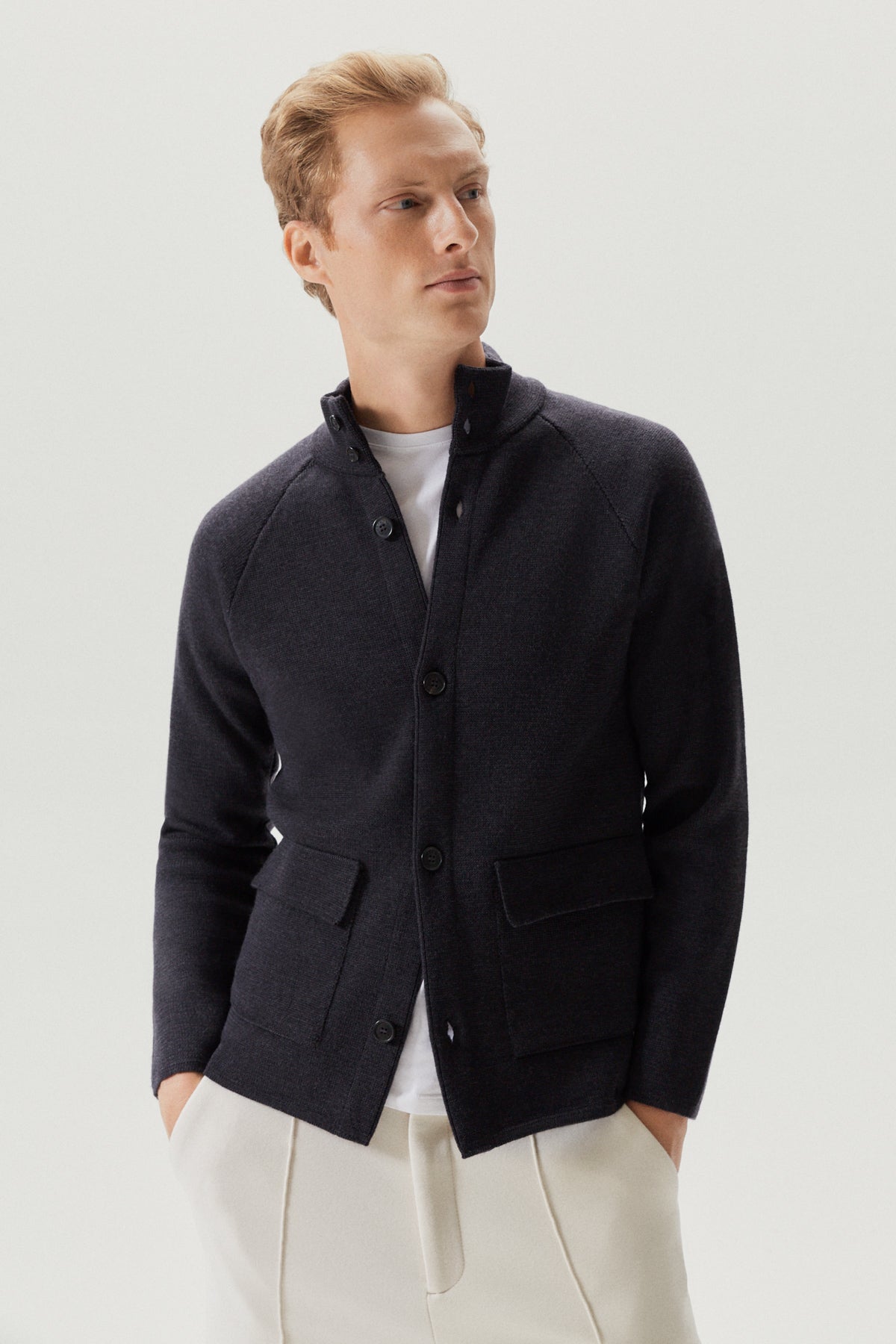 the merino wool high neck jacket anthracite grey