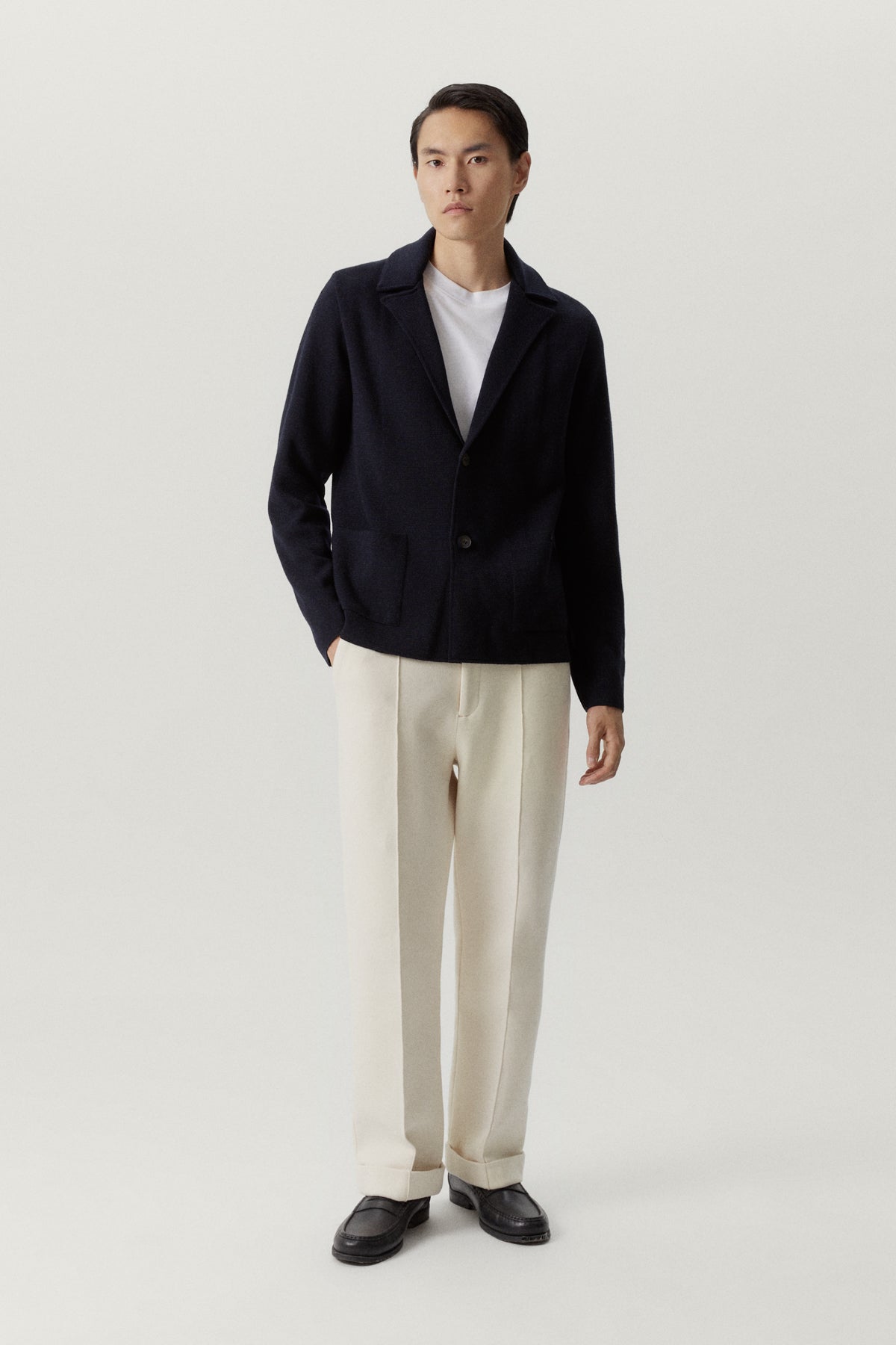 the merino wool knit blazer oxford blue