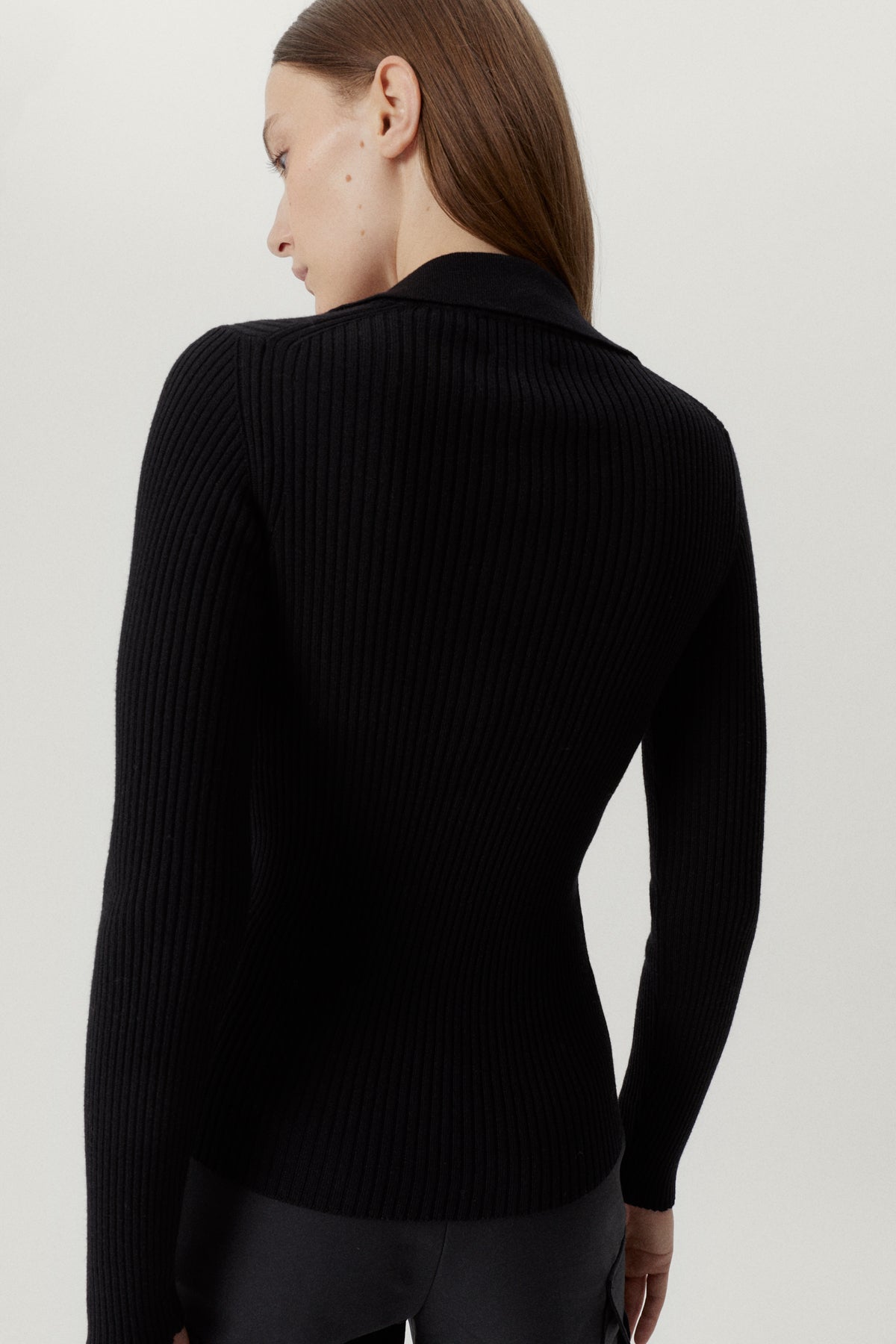 the merino wool ribbed polo black