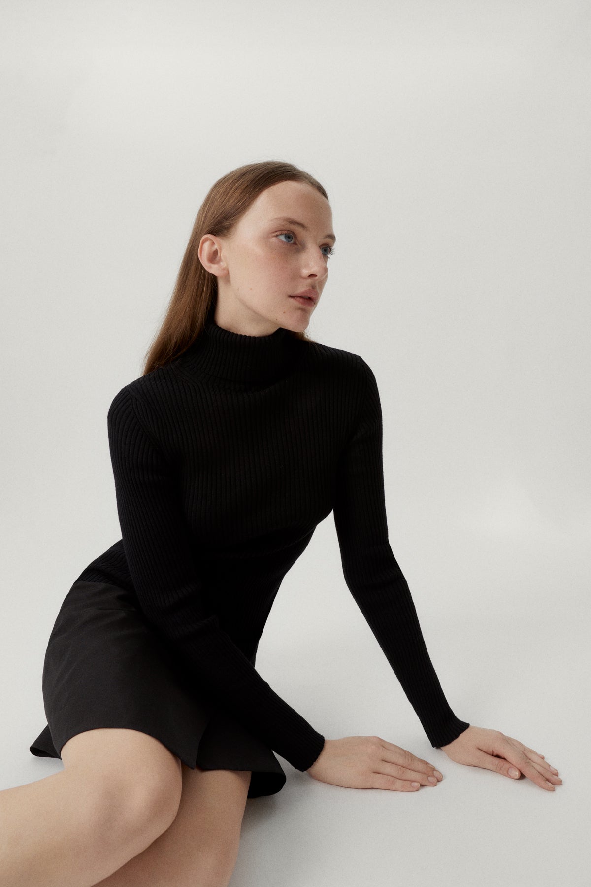 the merino wool ribbed roll neck black