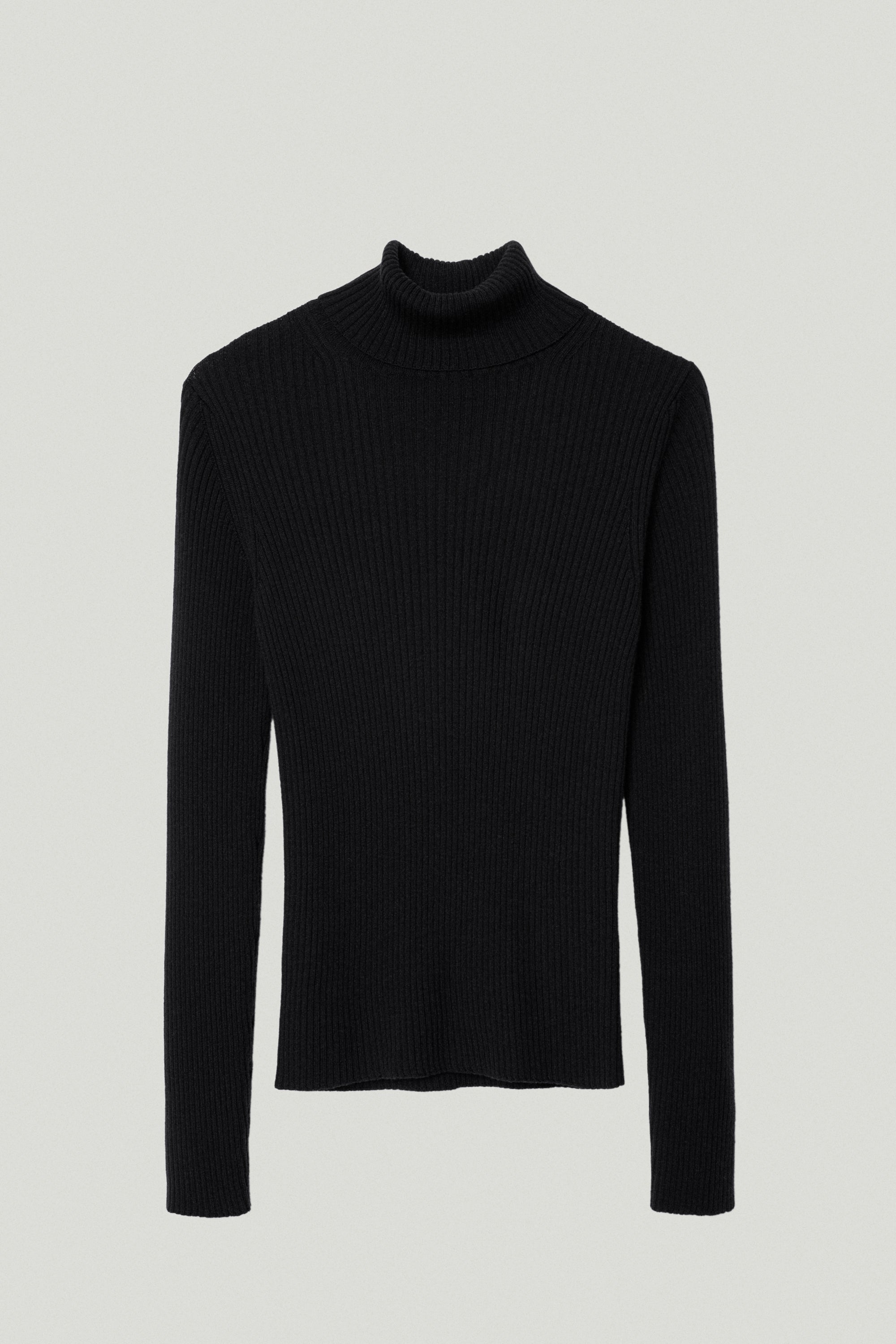 the merino wool ribbed roll neck black