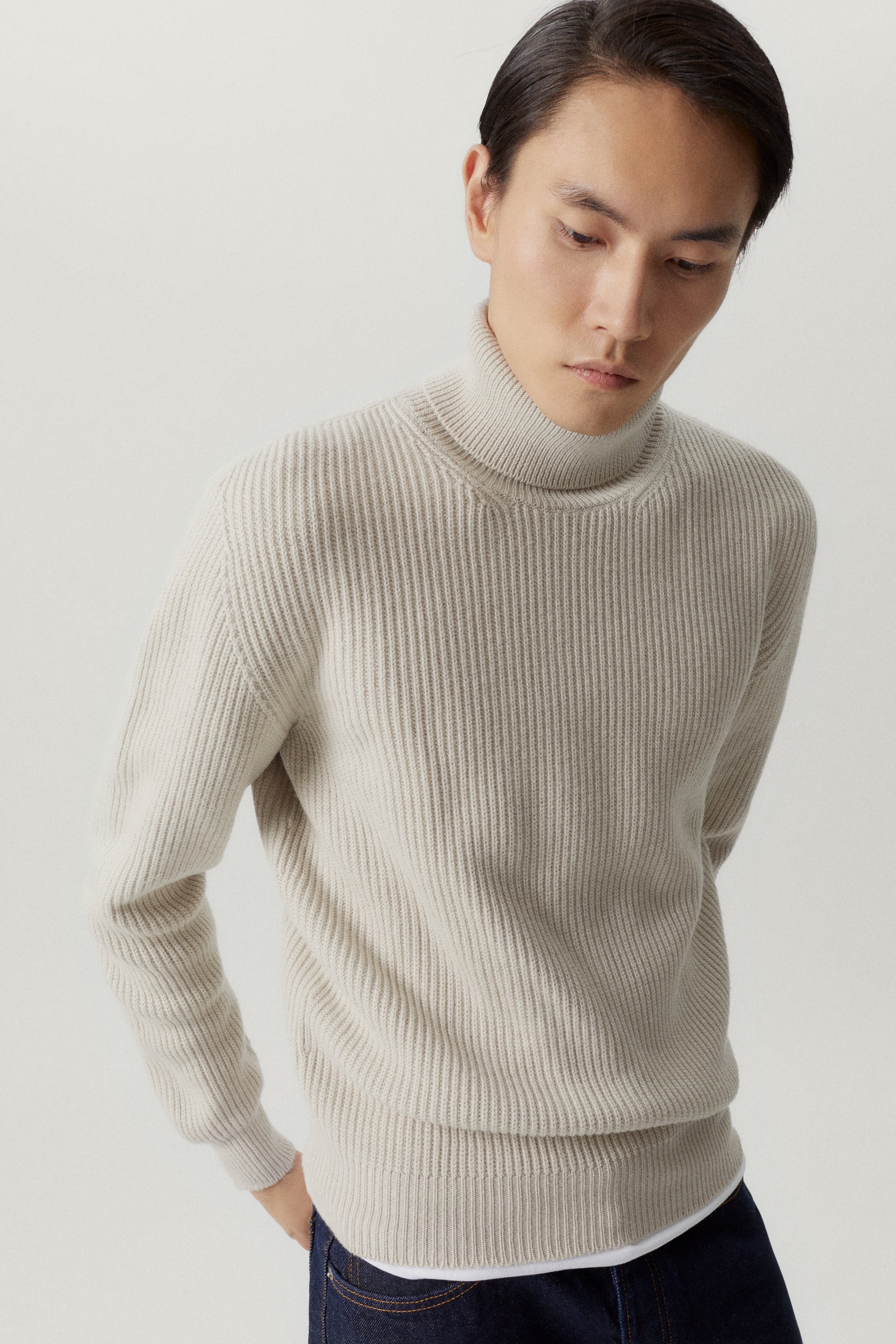 the merino wool ribbed high neck pearl