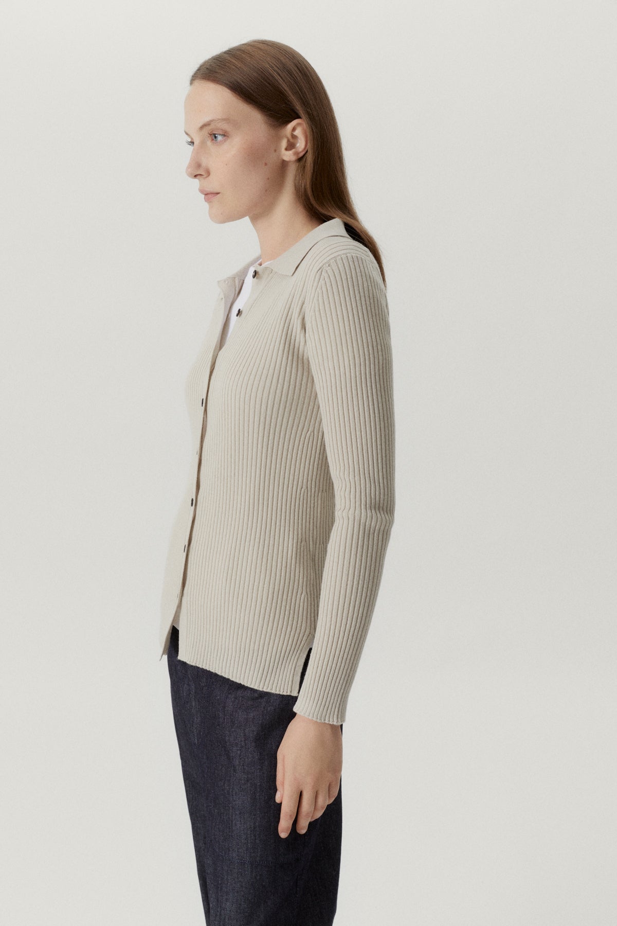 the merino wool ribbed shirt pearl