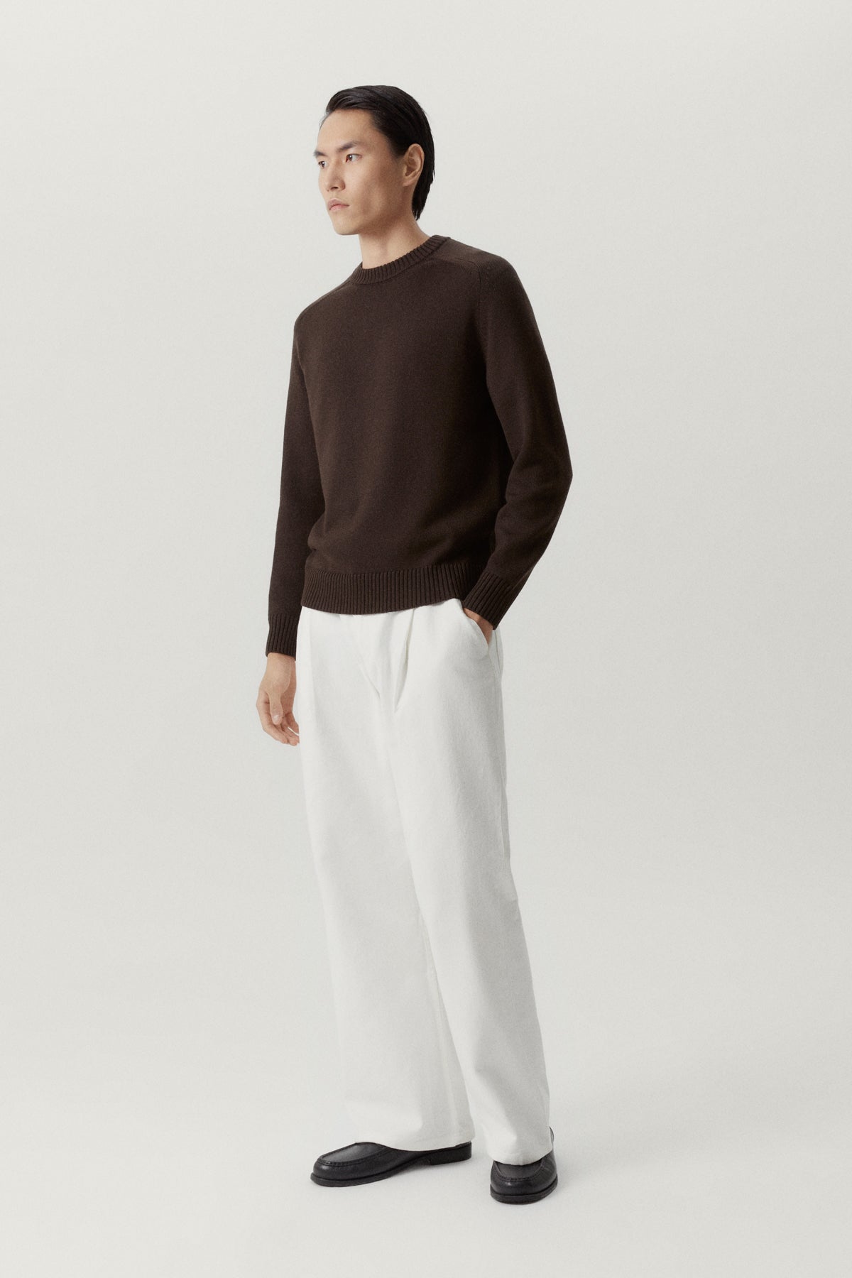 the merino wool saddle shoulder sweater mocha brown