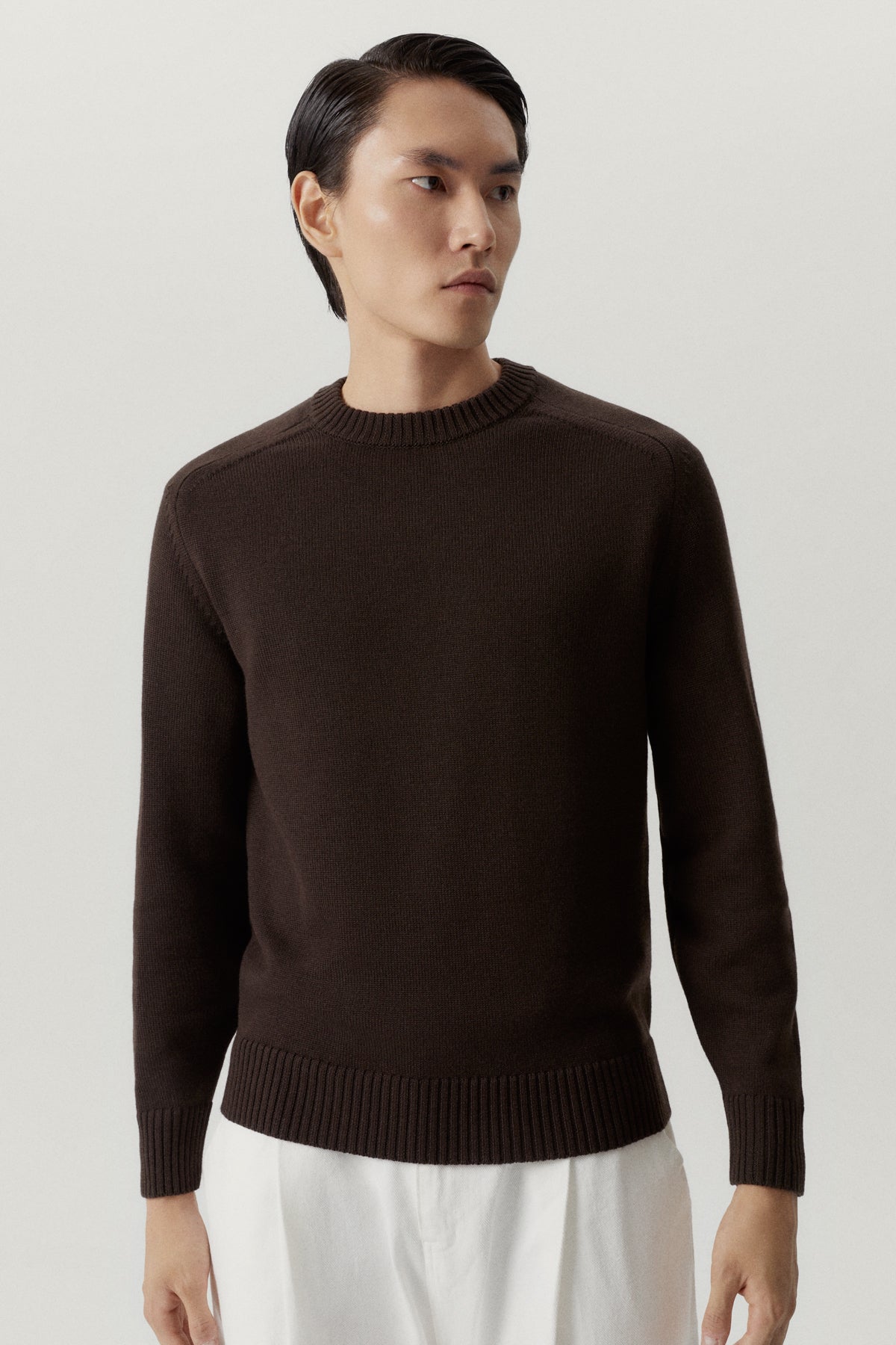 the merino wool saddle shoulder sweater mocha brown