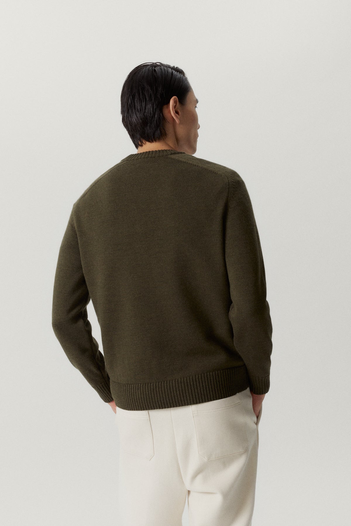 the merino wool saddle shoulder sweater military green