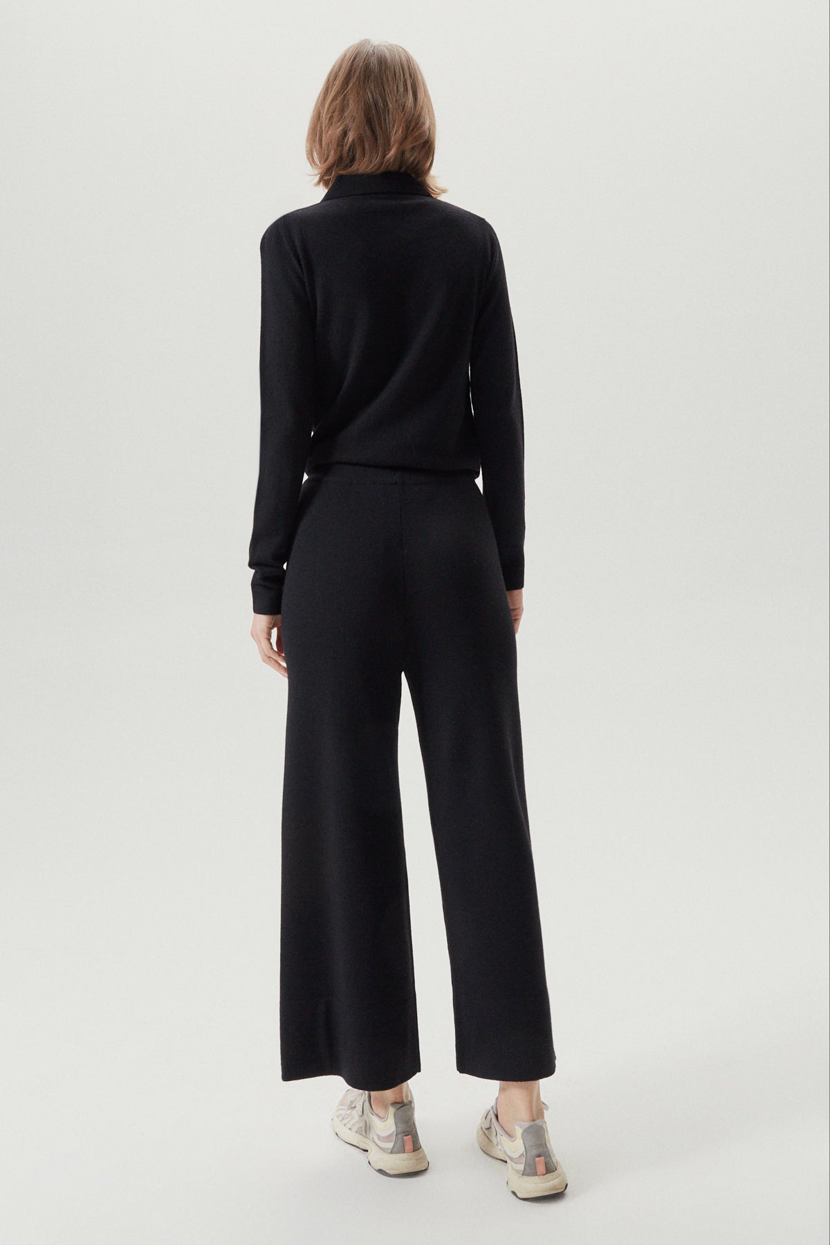 the merino wool wide leg pants new black