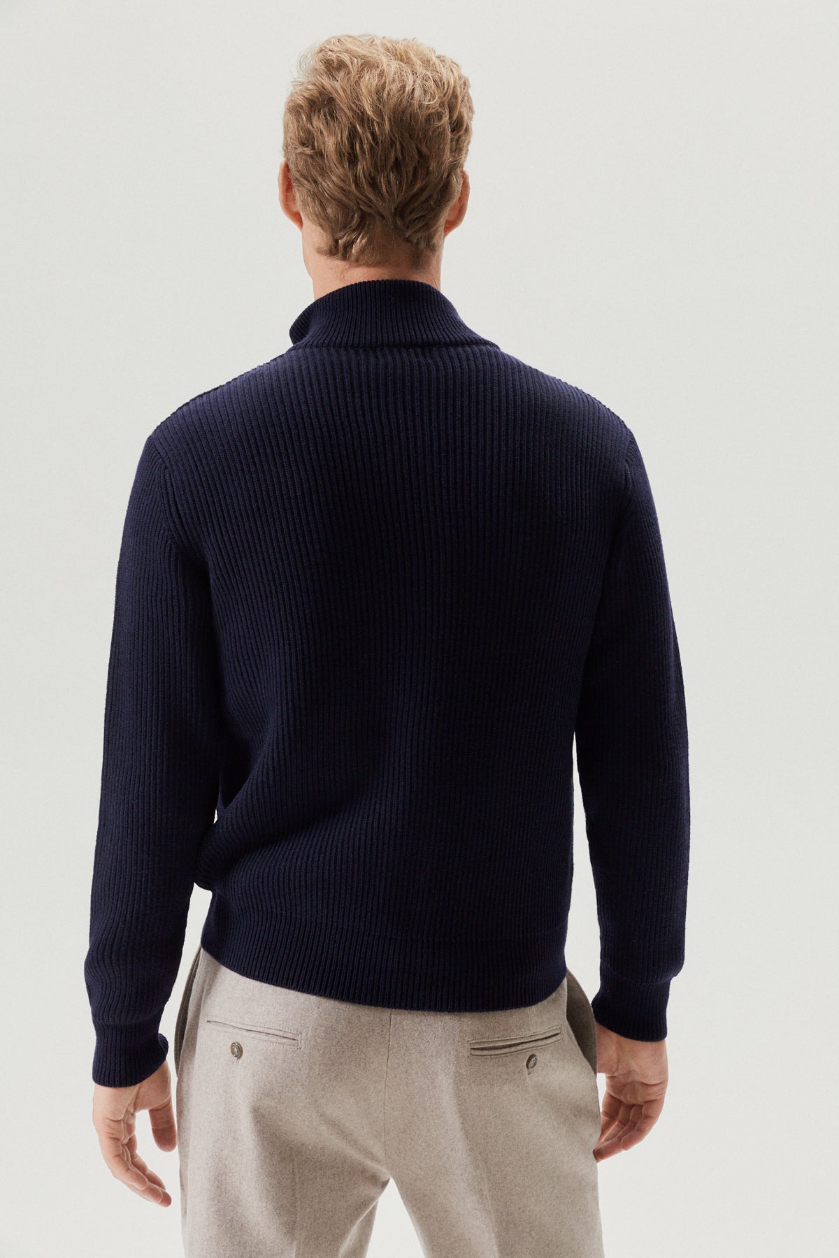 the merino wool zipped cardigan oxford blue