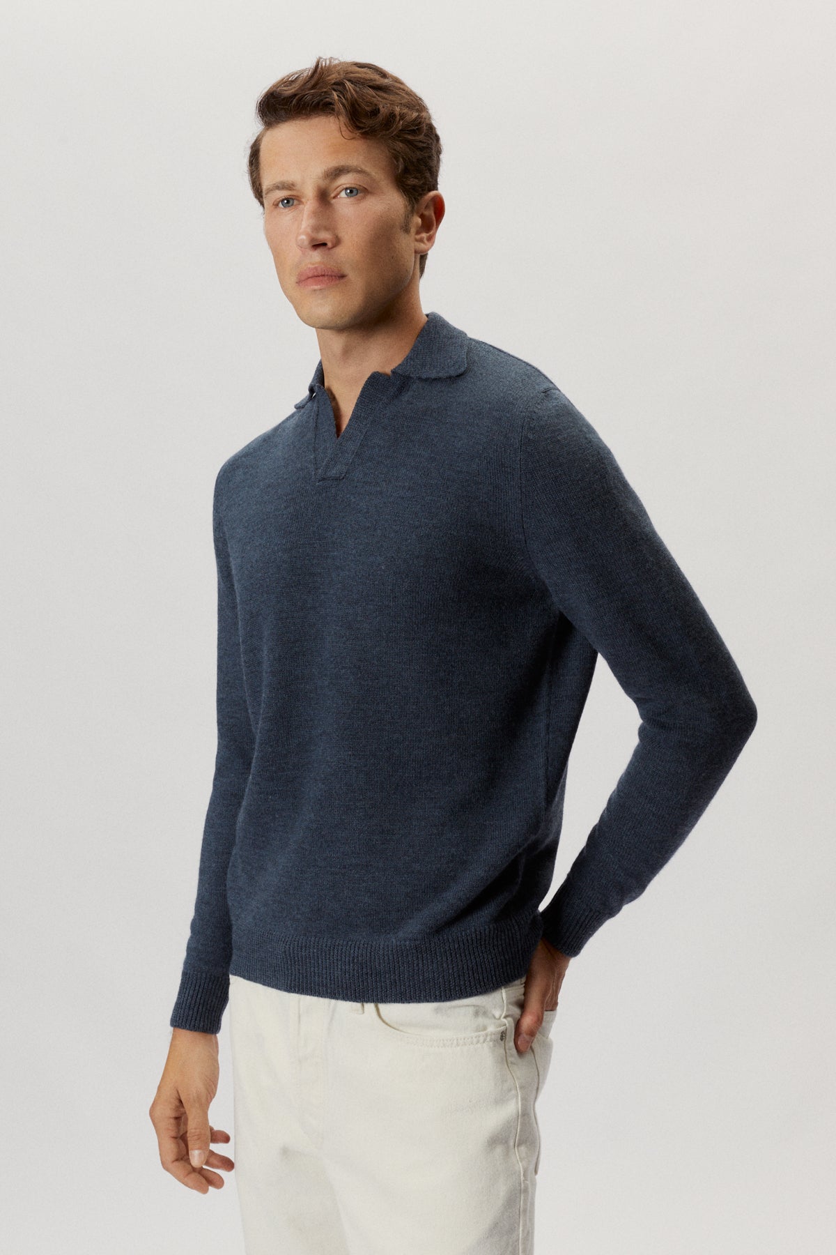 the natural dye long sleeve polo indigo blue