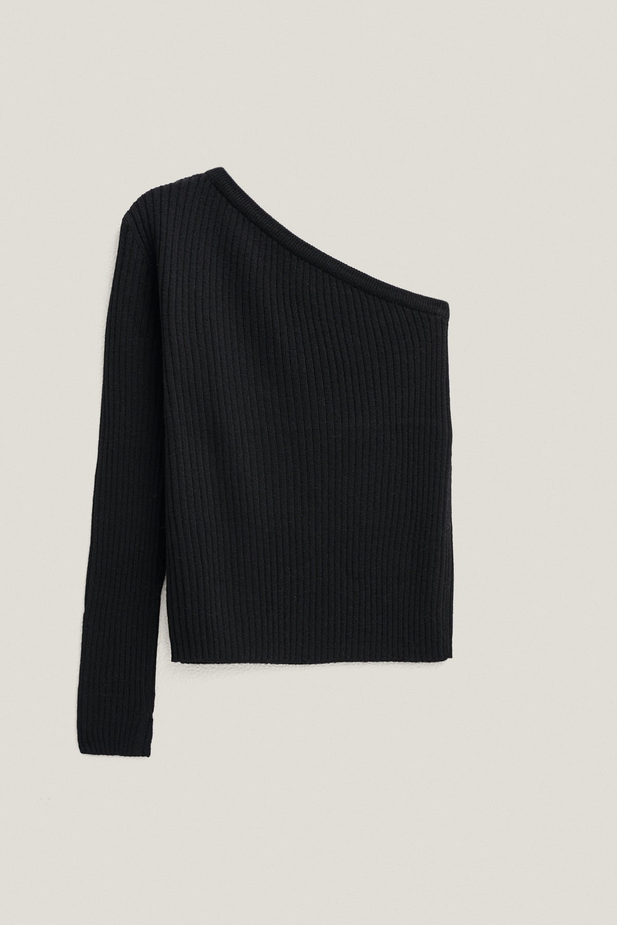 the merino wool one shoulder top black