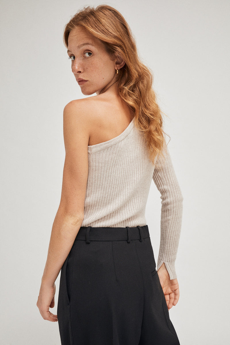 Greige | The Merino Wool One-Shoulder Top