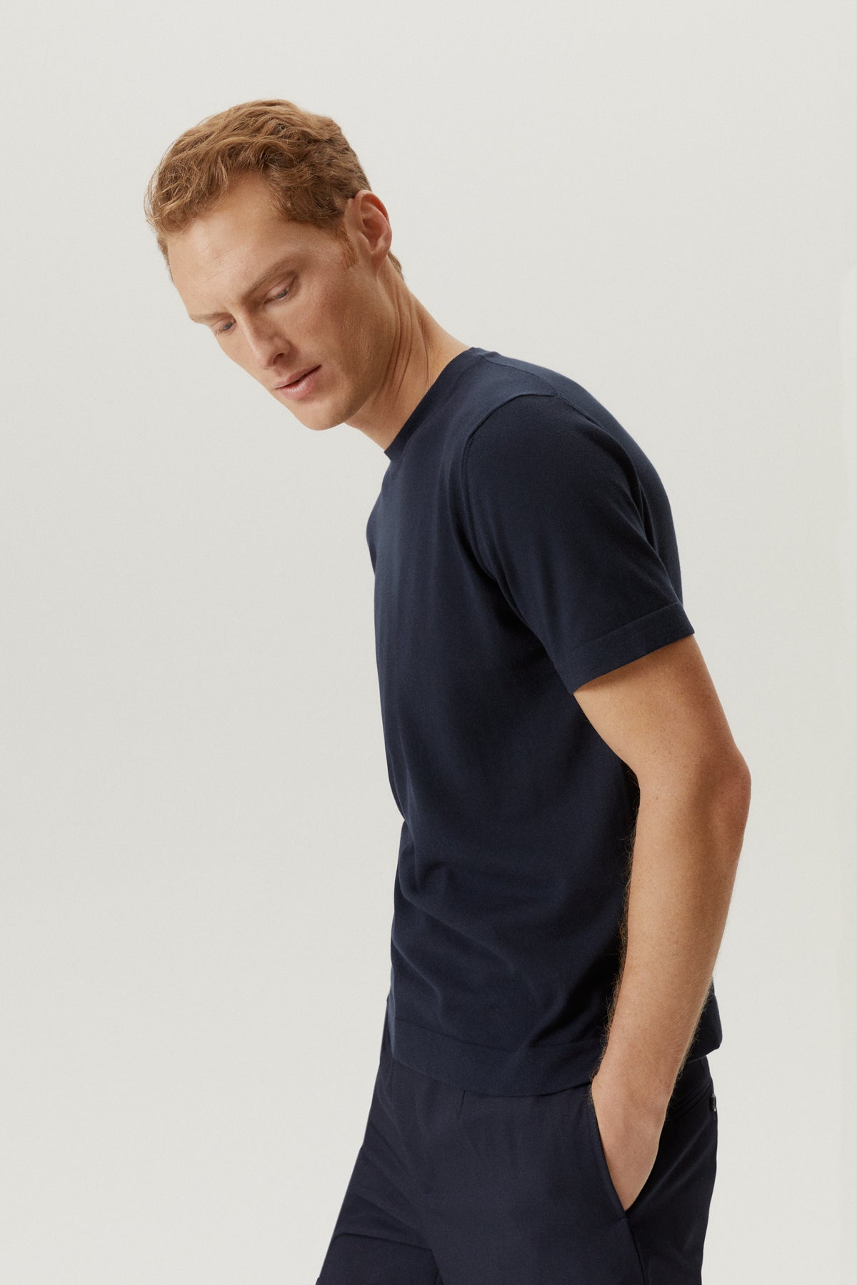 the organic cotton knit t shirt deep blue