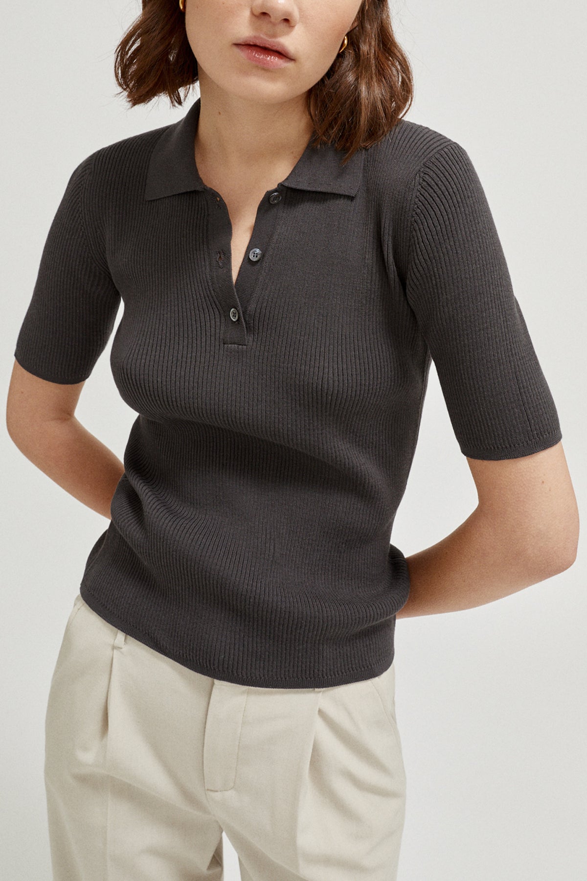 the organic cotton ribbed polo imperfect version 19 graphite