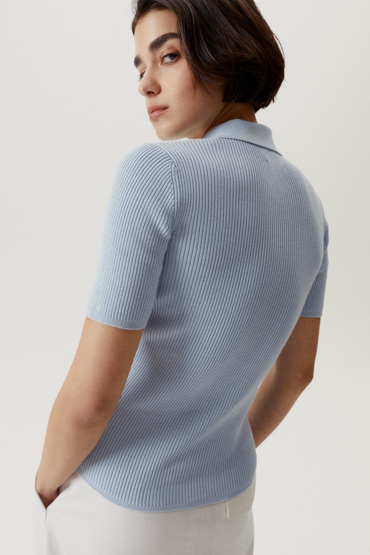 the organic cotton ribbed polo baby blue