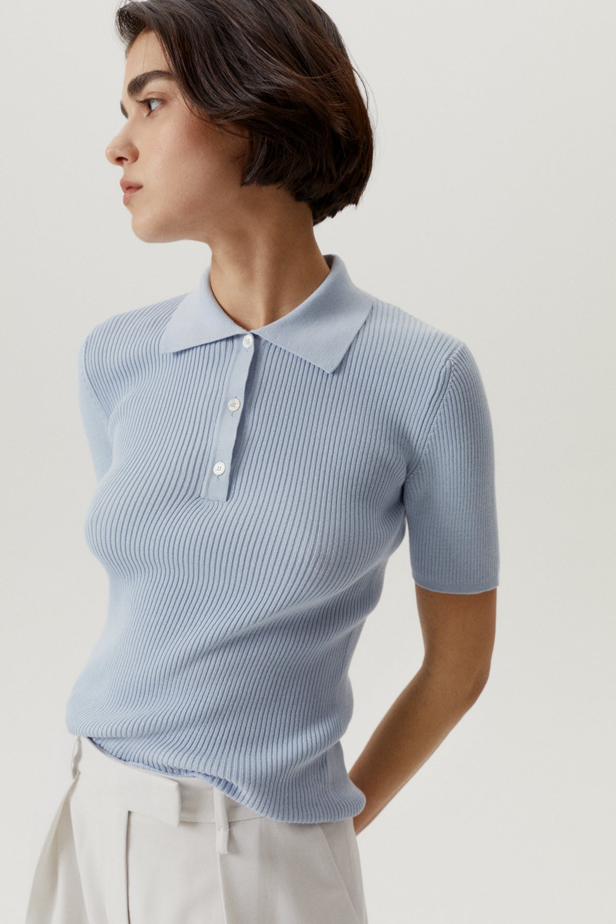 the organic cotton ribbed polo baby blue