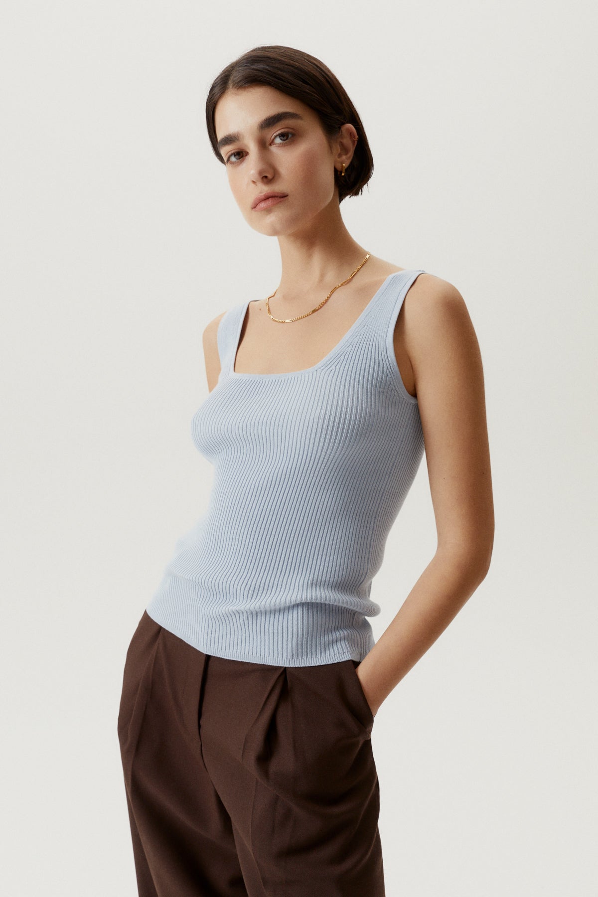 the organic cotton ribbed tank top baby blue