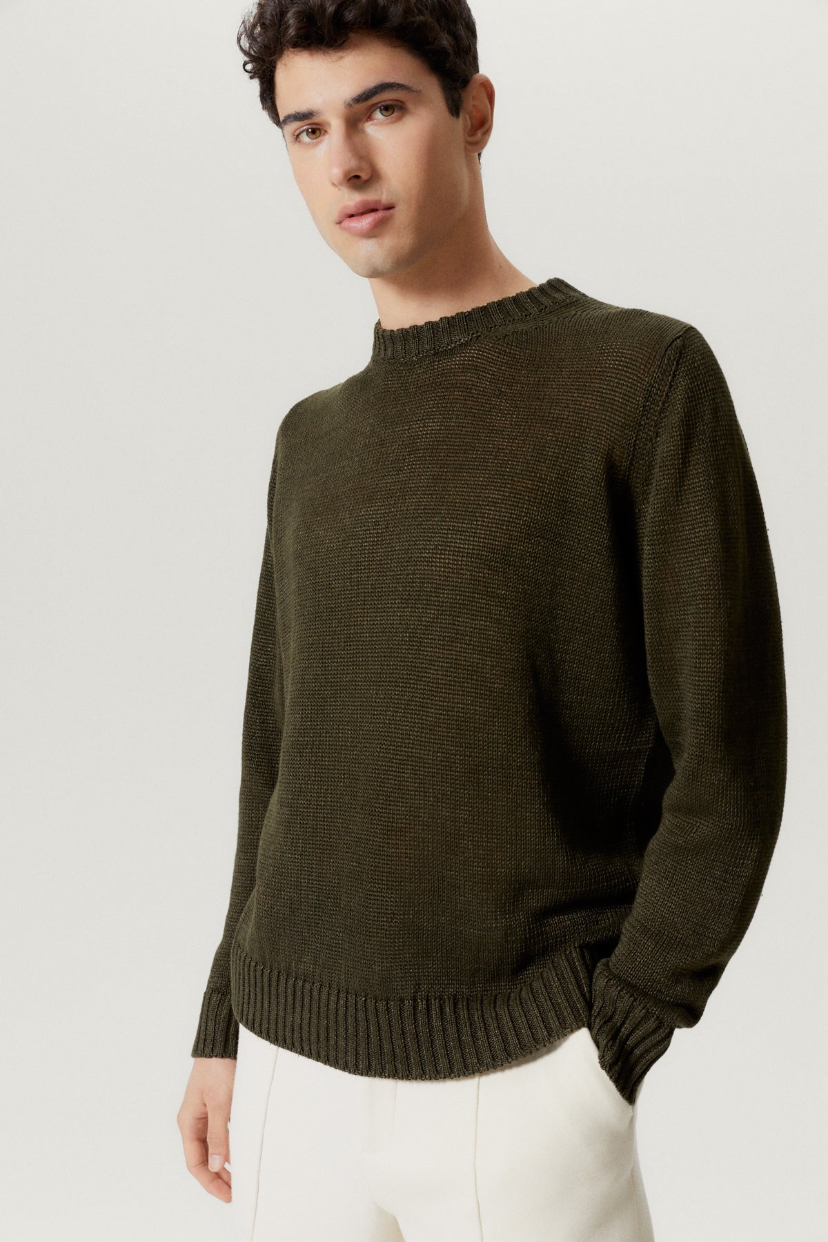 the pure linen crewneck sweater delave green