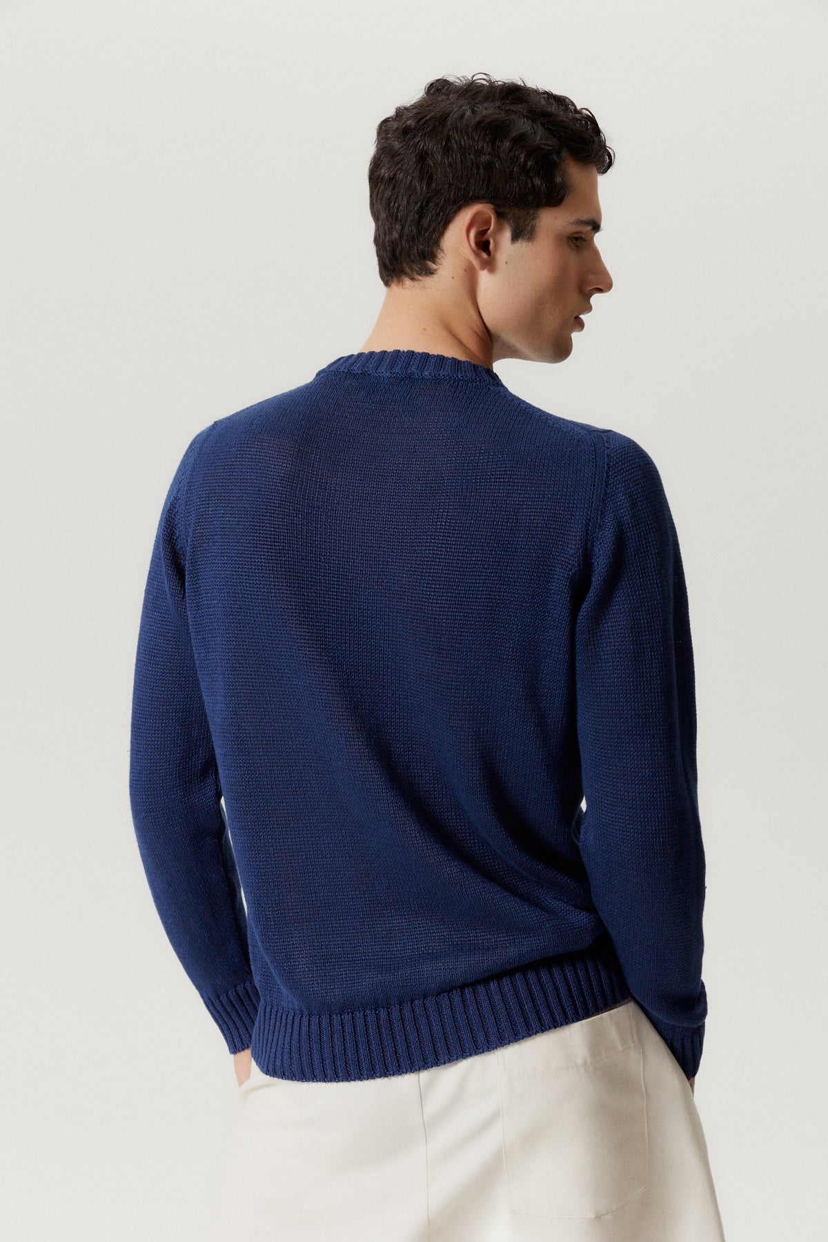 the pure linen crewneck sweater denim blue