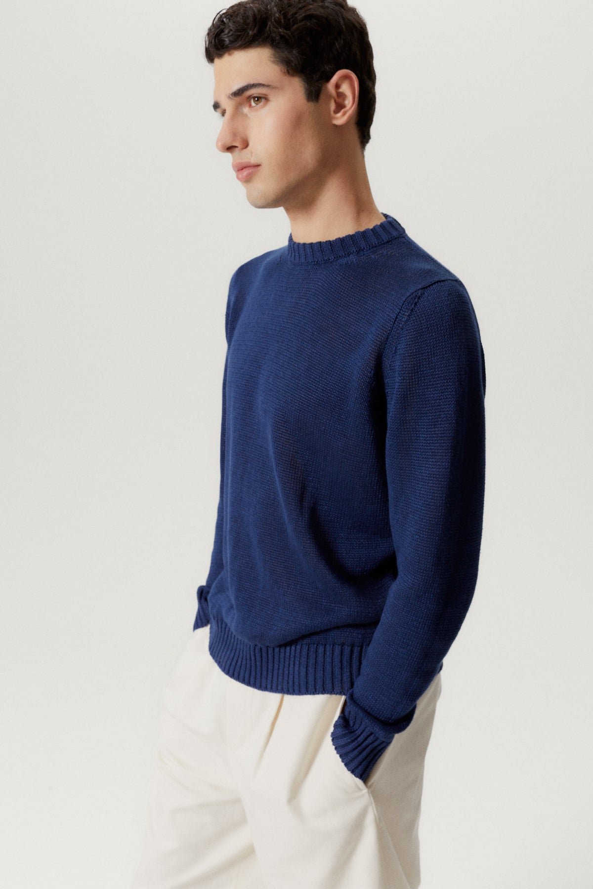 the pure linen crewneck sweater denim blue