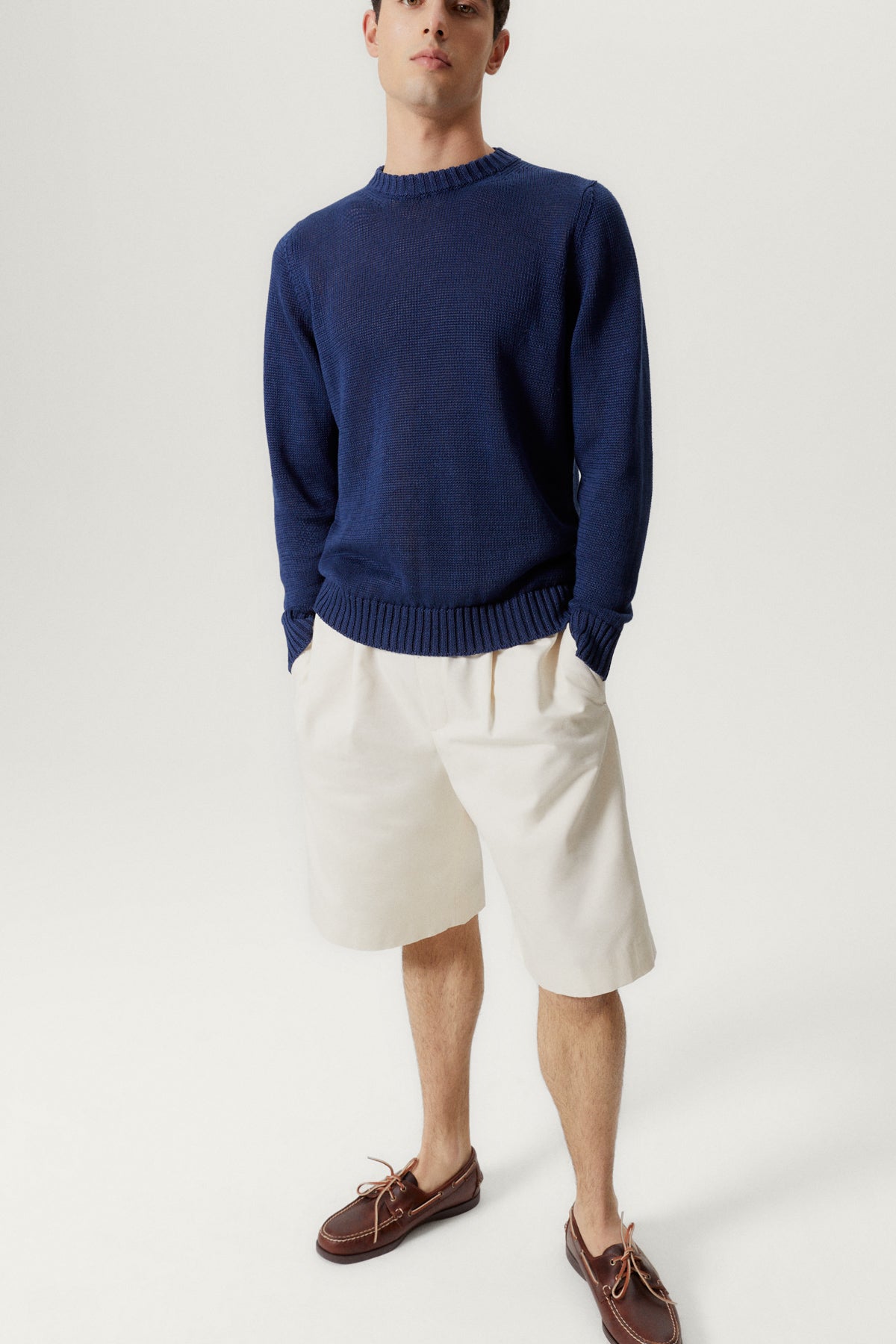 the pure linen crewneck sweater denim blue