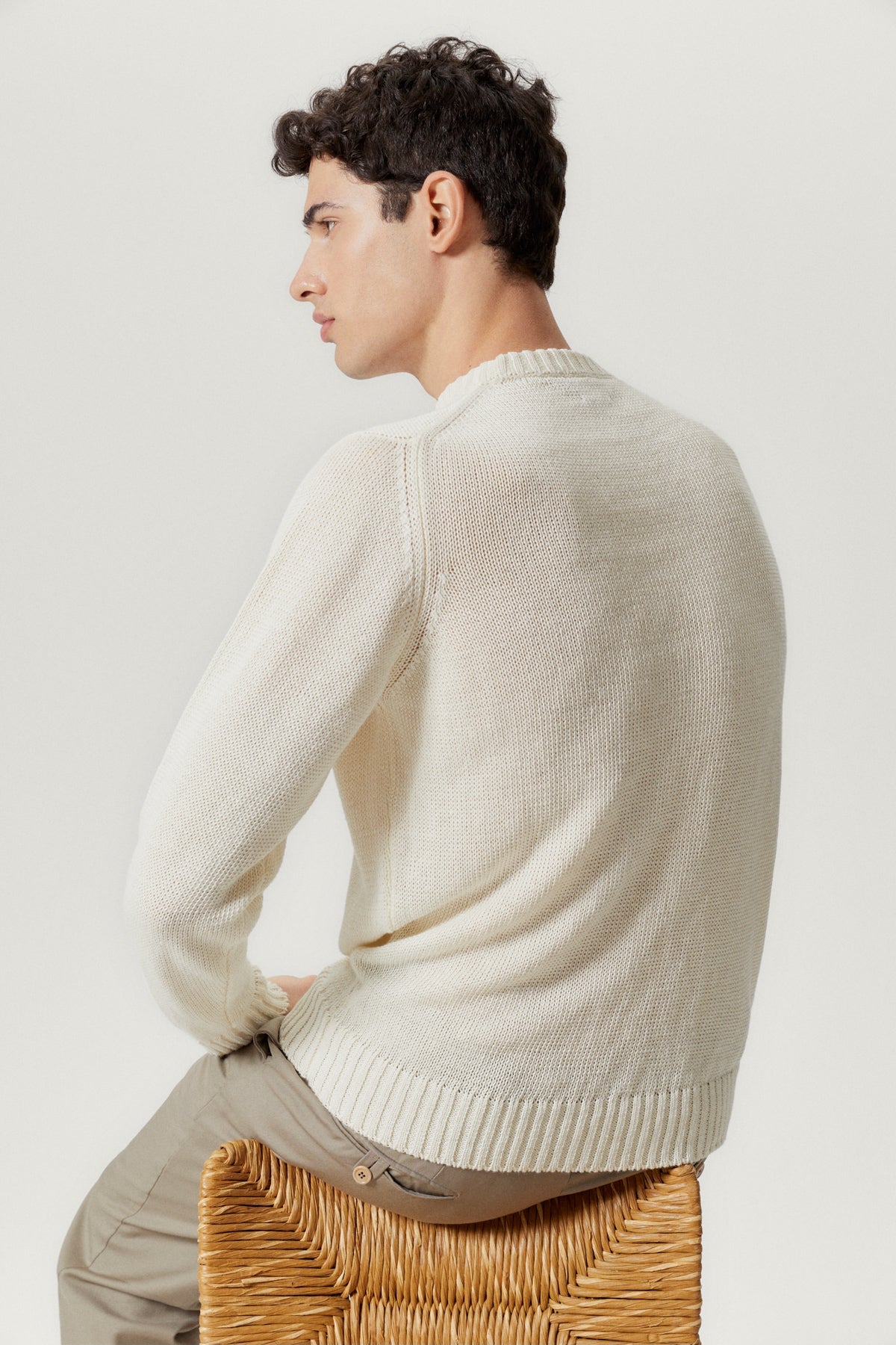 the pure linen crewneck sweater linen white