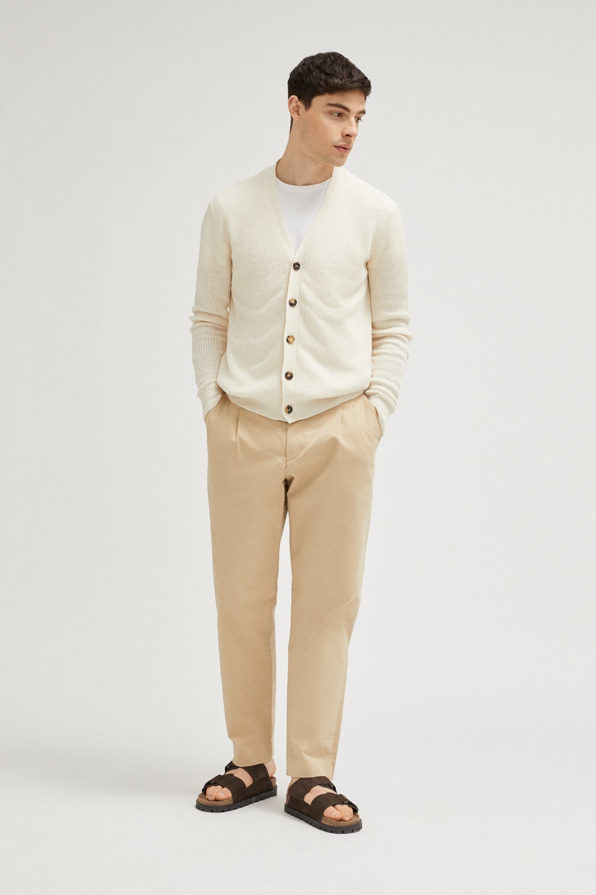 the linen cotton ribbed cardigan 2 milk white