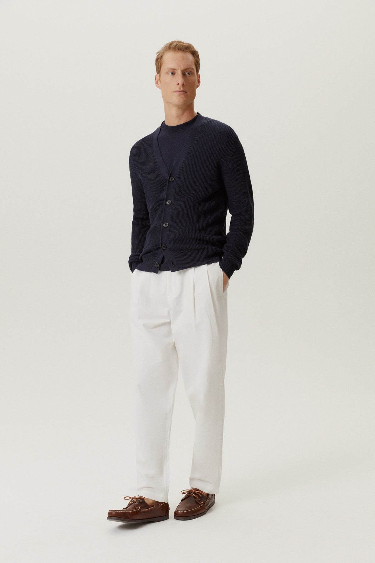 the linen cotton ribbed cardigan 2 blue navy