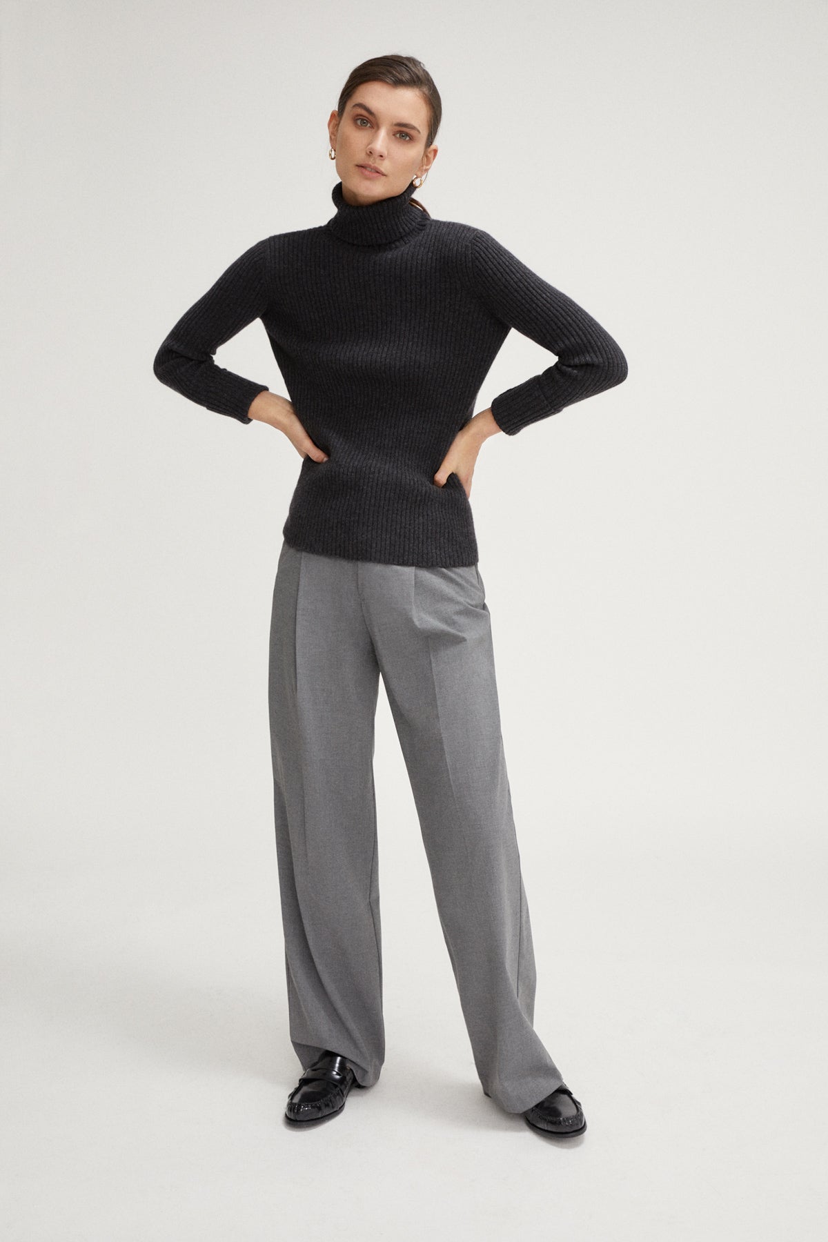 the superior cashmere ribbed roll neck new charcoal grey